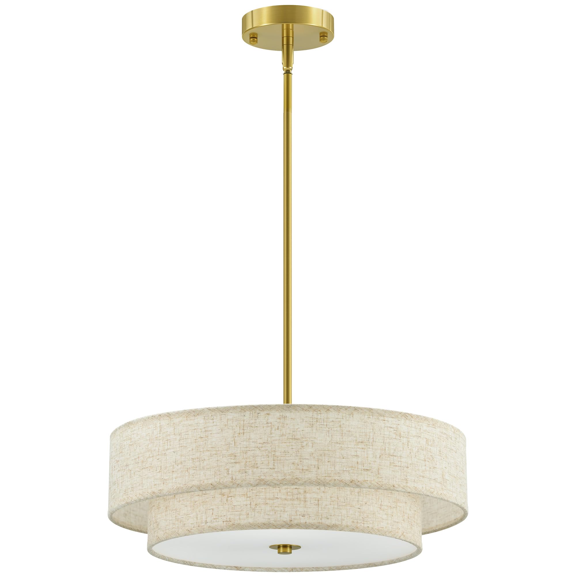 VONLUCE 18" Modern Drum Chandelier, 4-Light Pendant Light Fixture, Gold Fabric Shade, Model HCF1018GD for Dining Room, Bedroom, Living Room