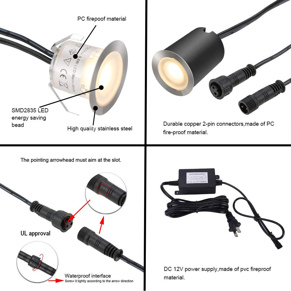 Smy Lighting Recessed Led Deck Light Kits, 16Pack, Warm White, Ip67 Waterproof, Low Voltage For Outdoor Use, Model 43397-46160