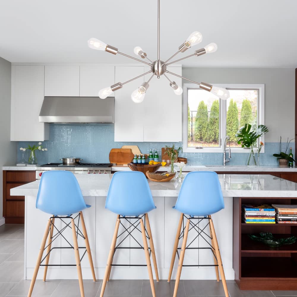 Bonlicht Contemporary Sputnik Chandelier 8 Light Brushed Nickel Pendant Lighting Mid Century Satellite Starburst Chandelier Mode