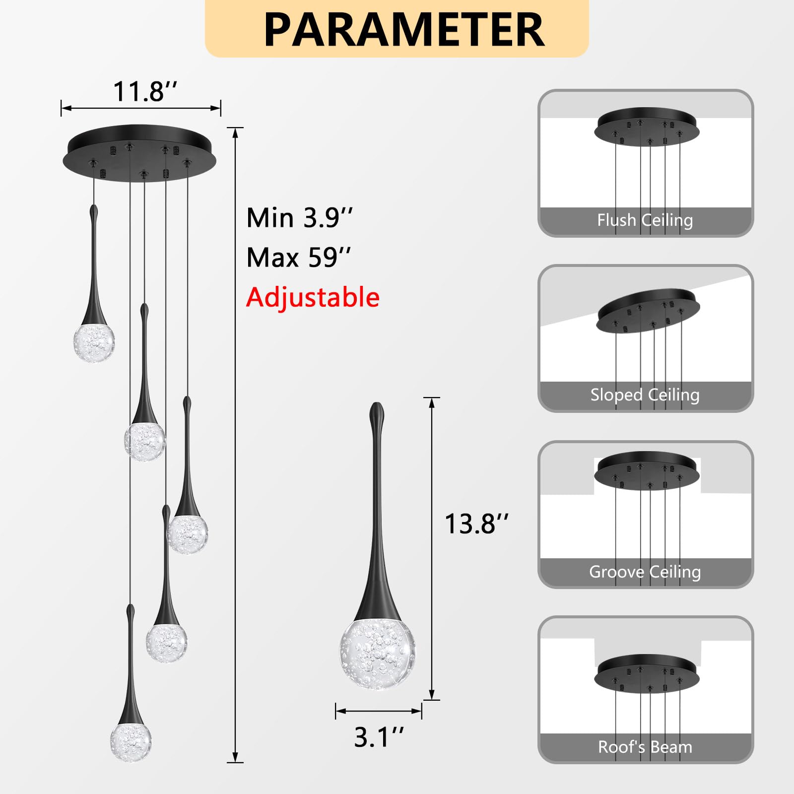 Cenzoz 5-Lights Modern Pendant Lights For Kitchen Island Led Dimmable Chandelier Crystal Glam Ceiling Pendant Lighting For Dinin