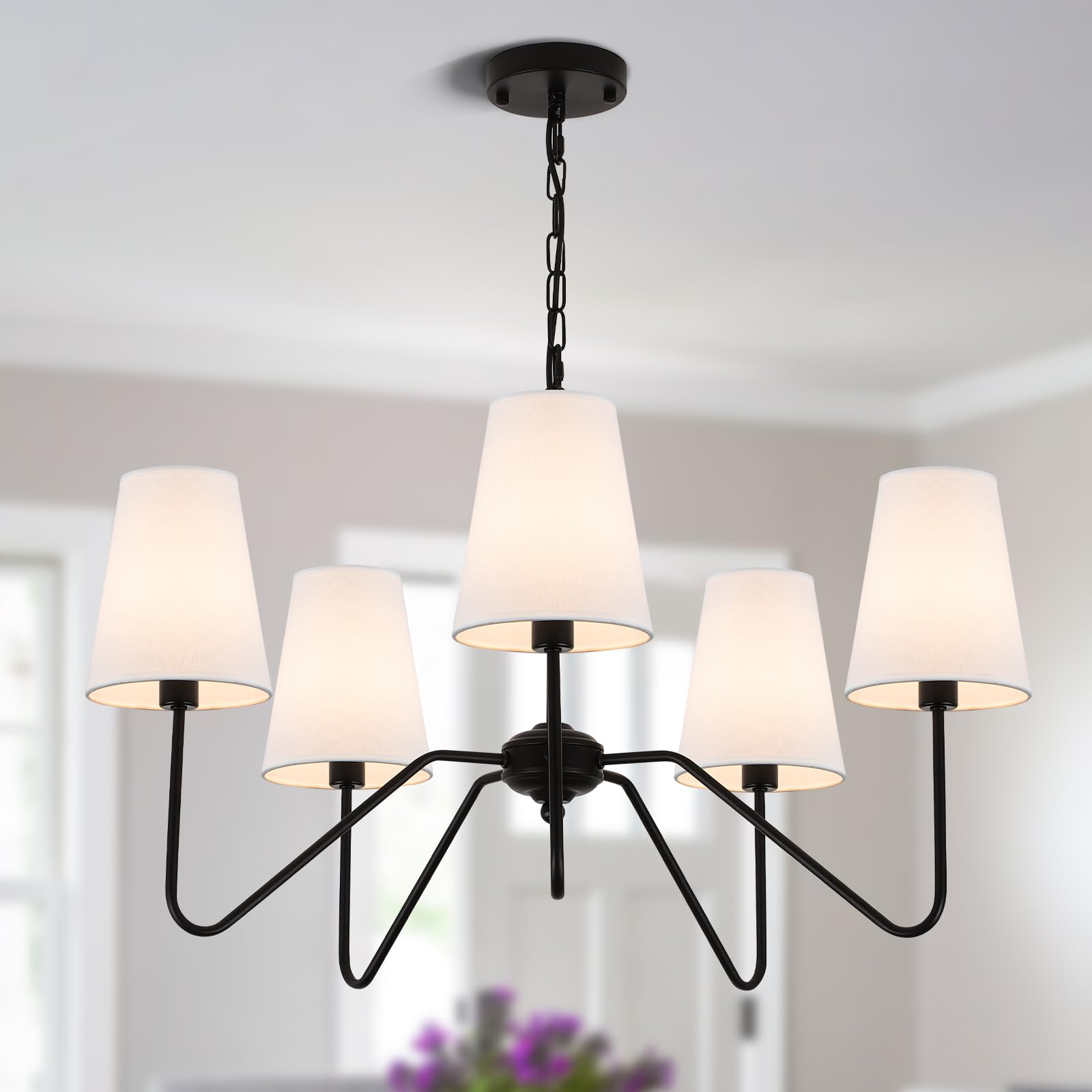 Jsdorsy Chandeliers For Dining Room  Modern Pendant Light Fixture Over Table With White Shade Classic Ceiling Hanging Lighting For Living Room Hallway Bedroom  5-Arm  30 Dia  Height Adjustable