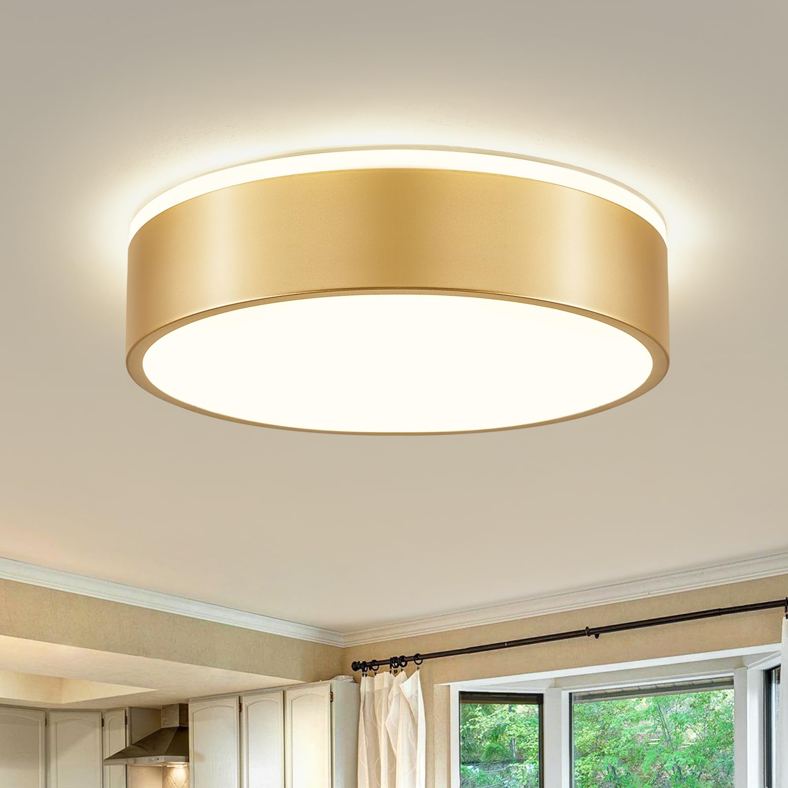 VIOLOEMI Dimmable Gold LED Ceiling Light Fixture, 5CCT 2700 K-6000 K Modern Flush Mount Ceiling Light, Round Minimalist Lighting