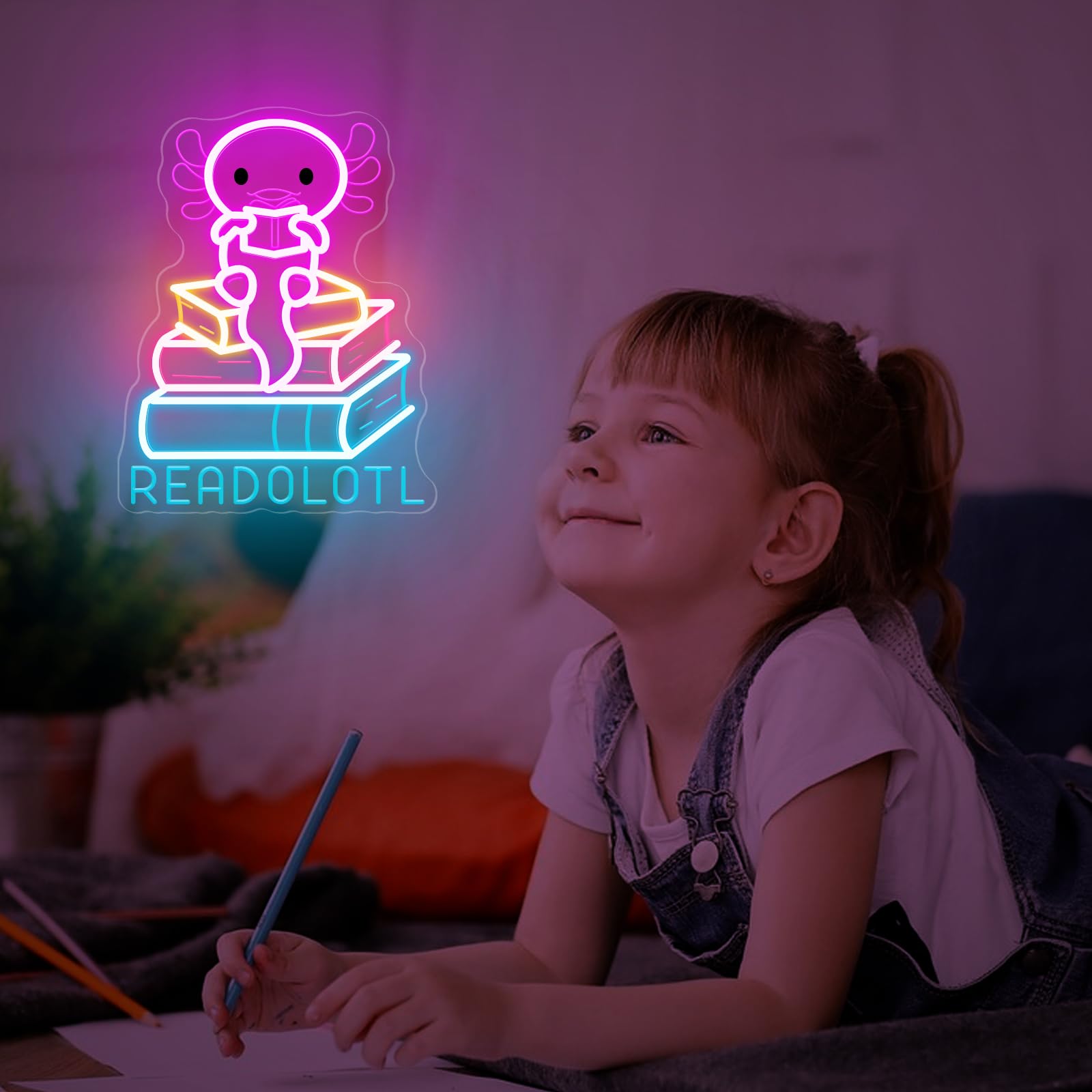 Housignz Readolotl Neon Sign LED Light for Classroom Decor, USB Powered, 15x11.7 inches, Silicone Material