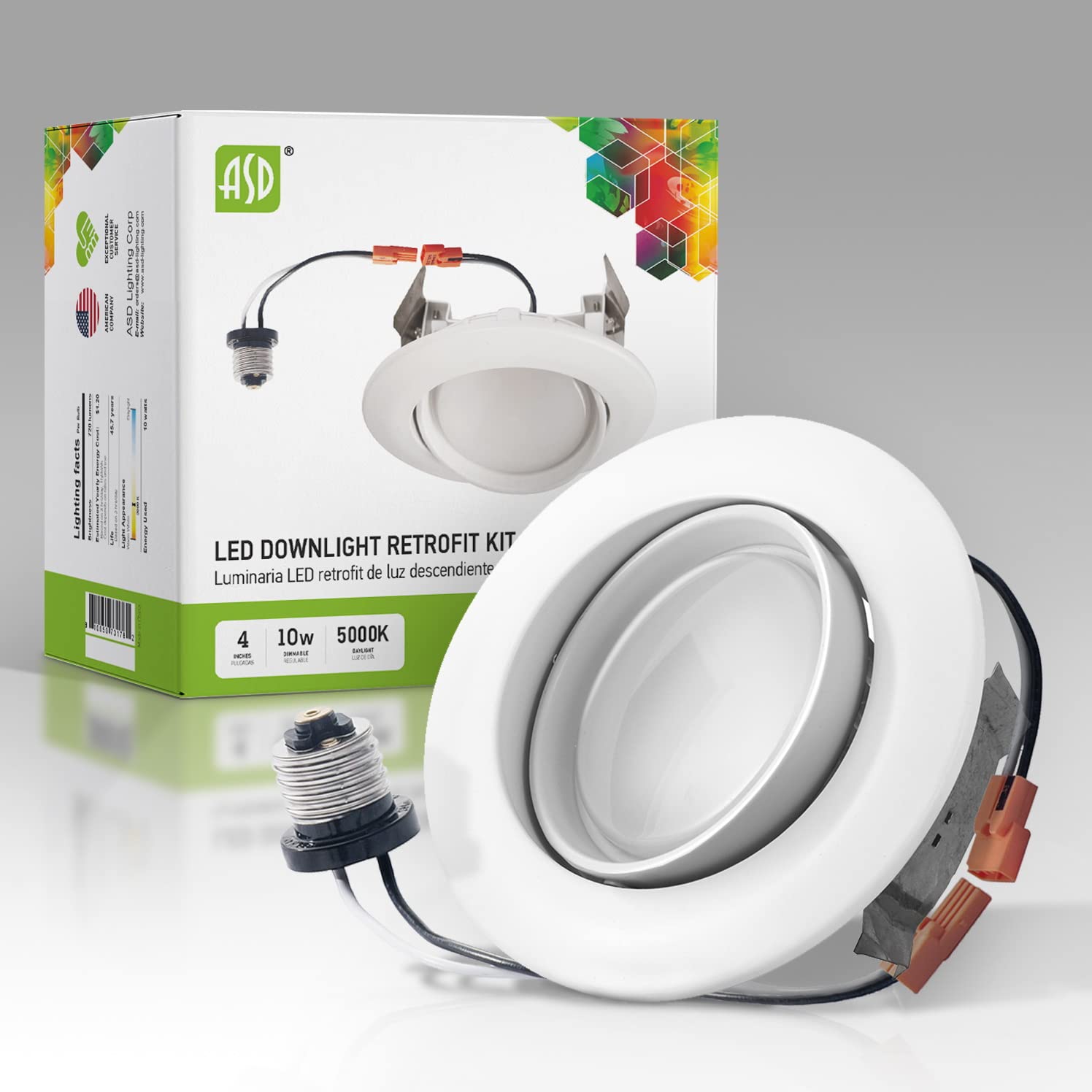 ASD 4 inch Gimbal Retrofit LED Recessed Lights, Can Downlight 10W (85W Replacement), 740 Lm Dimmable 4000K Bright White, Baffle 