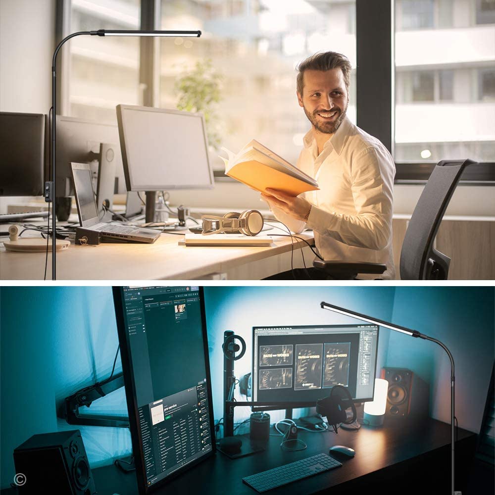 JCOTTON Bright LED Floor Lamp - Adjustable Gooseneck Eyelash Light for Makeup, Spa & Reading - Black 01