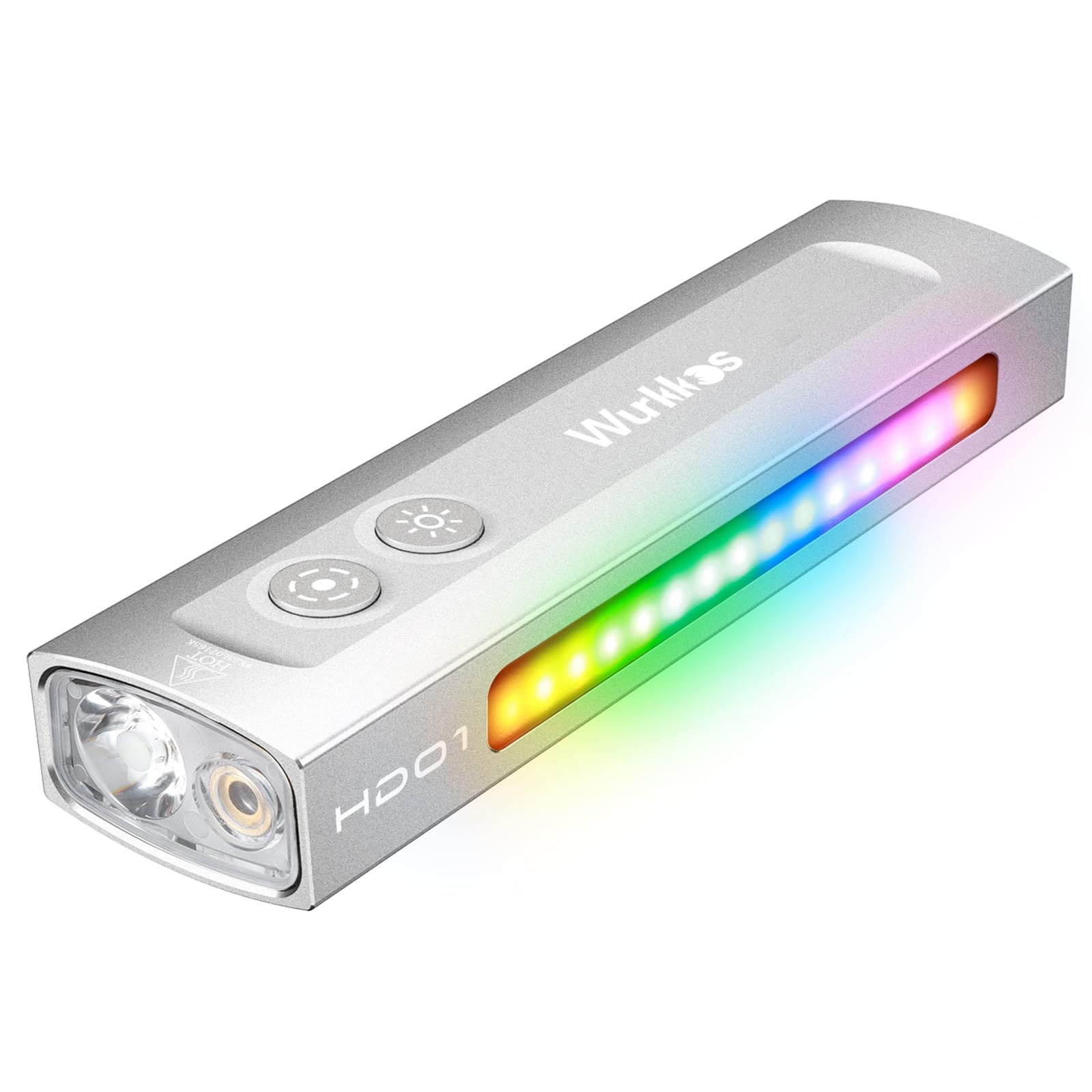 Wurkkos HD01 Flashlight, 1200 Lumens, RGB & Green Light, Rechargeable, Silver AL6061-T6 Aluminum, Pocket & Magnetic Design