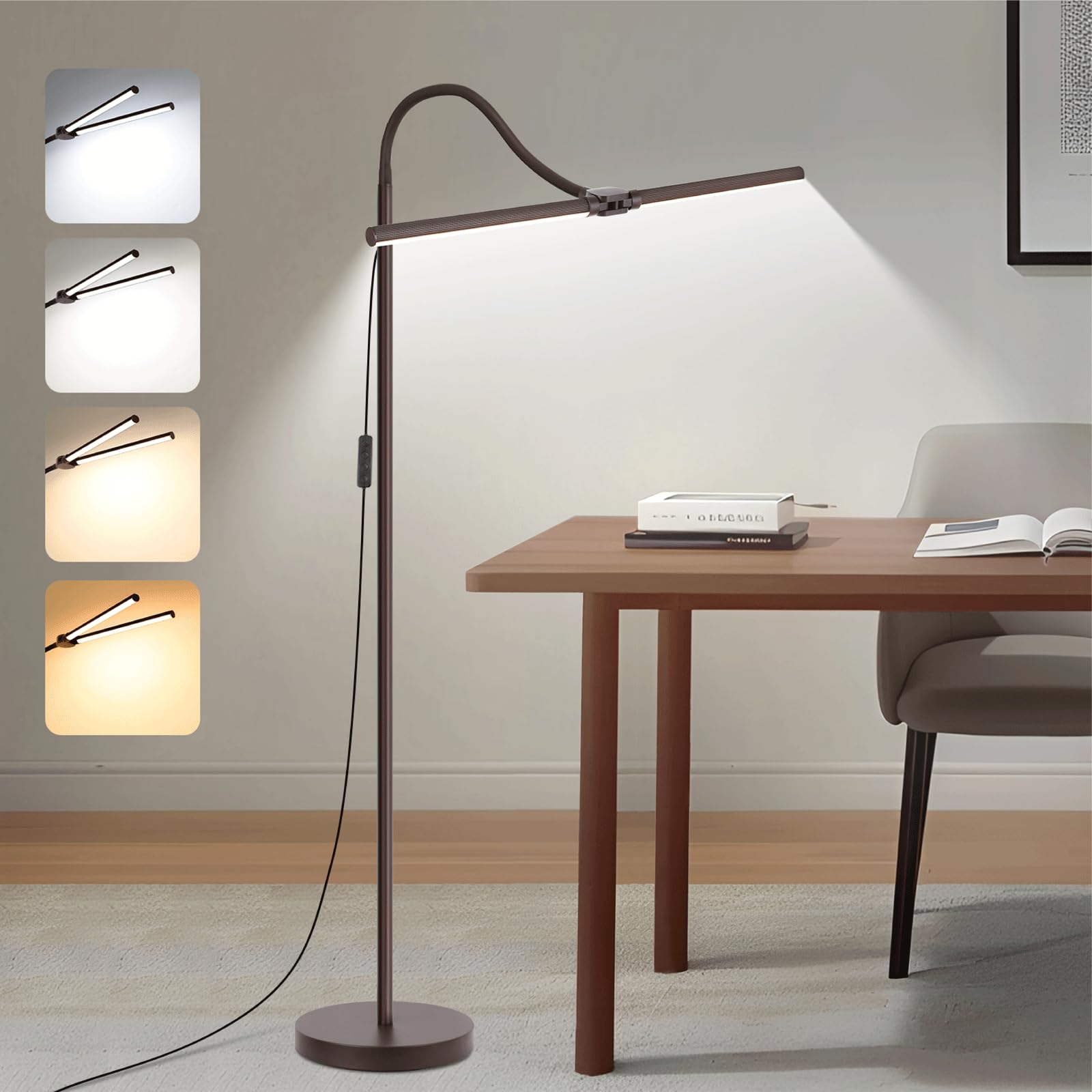 Floor Lamp, 15W/1800LM Bright LED Floor Lamp with Double Head, Adjustable Gooseneck Dimmable Craft Light for Sewing Tatoo Makeup