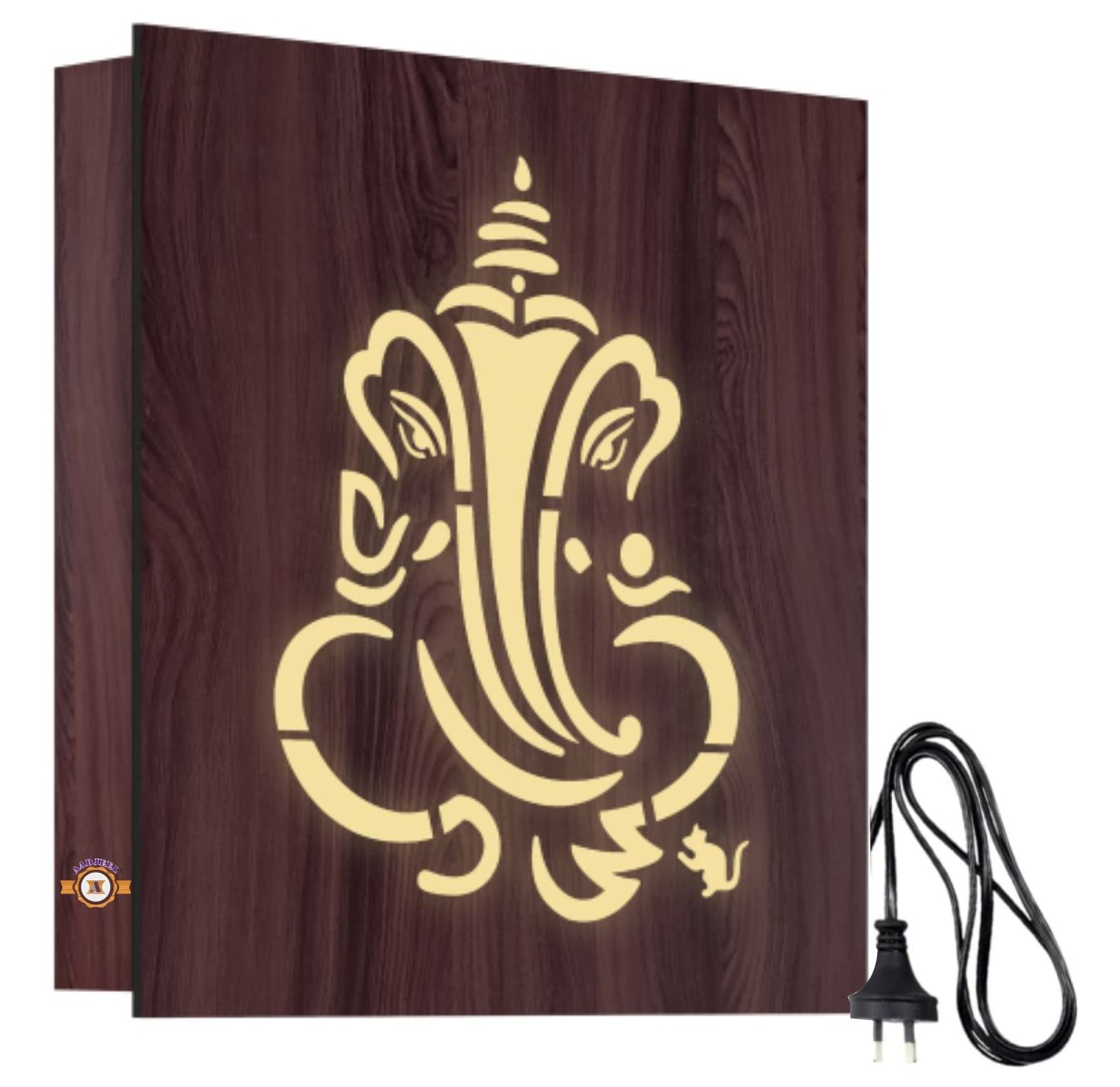 Aarjeel Decorative Wooden Ganesh Photo Frames for Wall with Light Decorative Wooden Wall Lights Lamps with Lights Attractive for