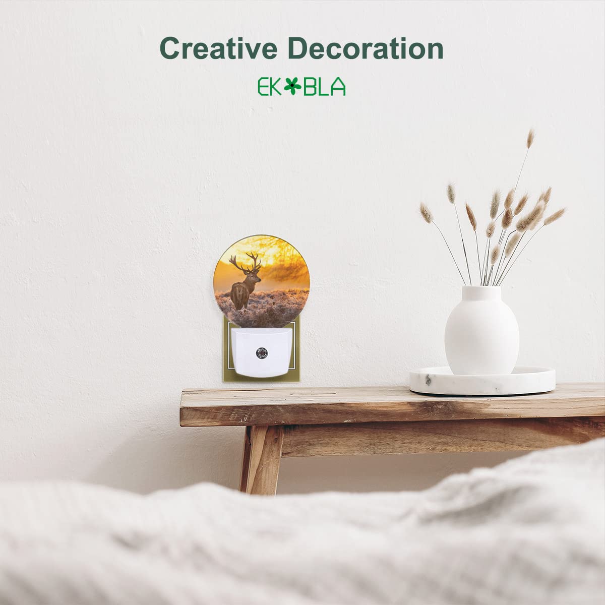 Ekobla Reindeer Night Light Dusk Nature Scenery Elk Animal Deer Night Lights Plug Into Wall Dusk To Dawn Auto On Off Home Decora