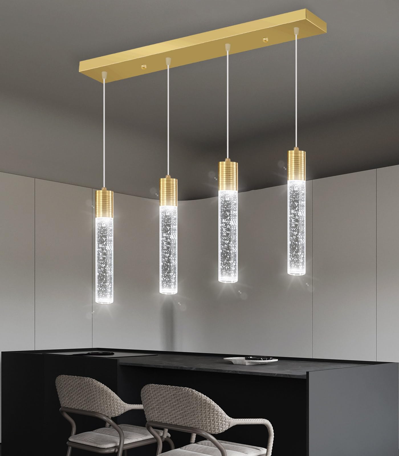 Dolria 4-Lights Modern Crystal Chandeliers For Kitchen Island Mini Pendants Lighting Fixture Led Ceiling Light For Dining Room Living Room 6000K