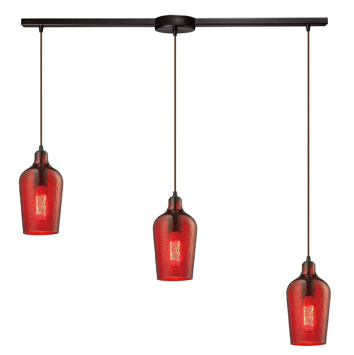 Elk Lighting Hammered Red Glass 3-Light Chandelier, Bronze Finish, Stylish Home Lighting