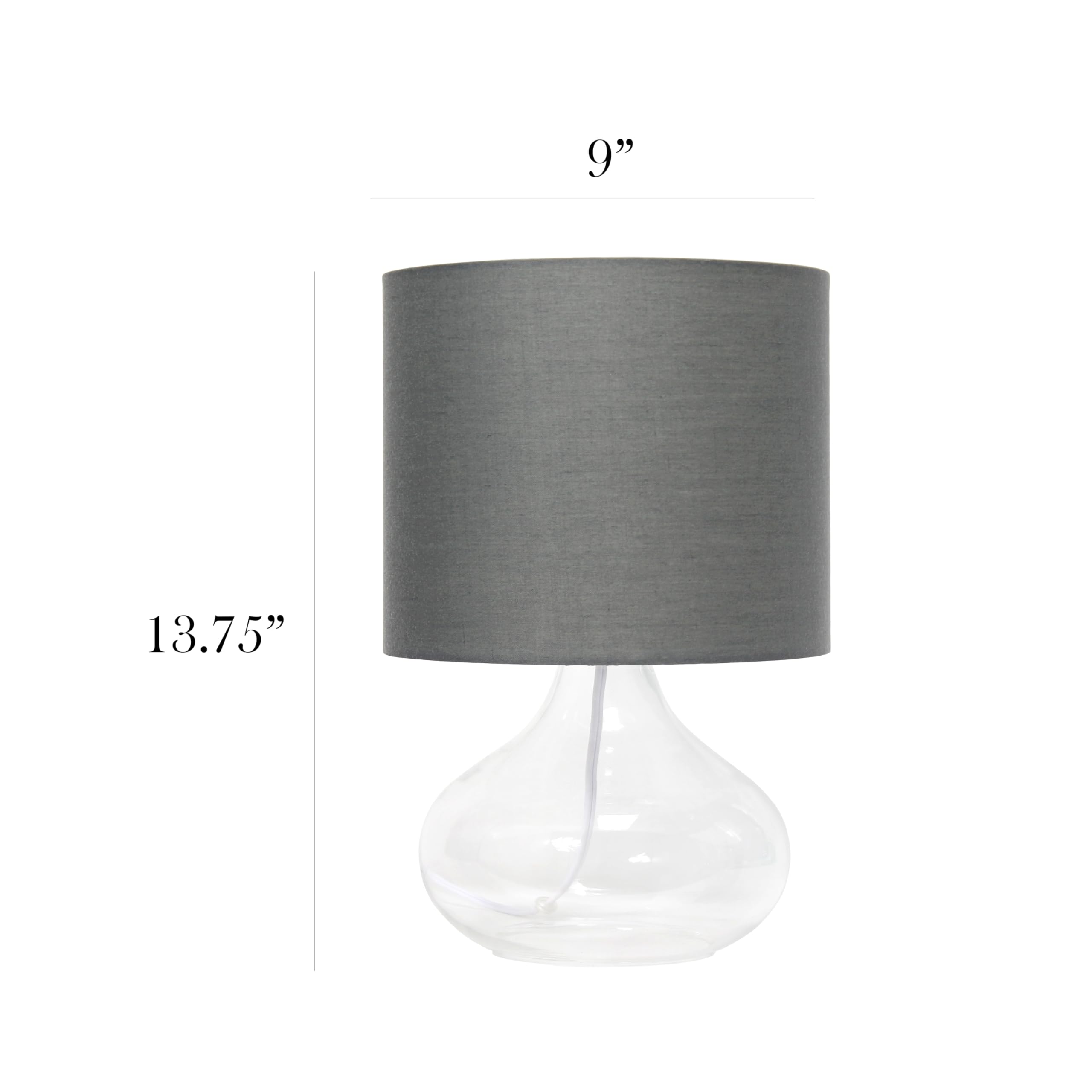 Simple Designs Lt2063-Clg Small Glass Raindrop Bedside Table Lamp With Gray Fabric Shade, Clear