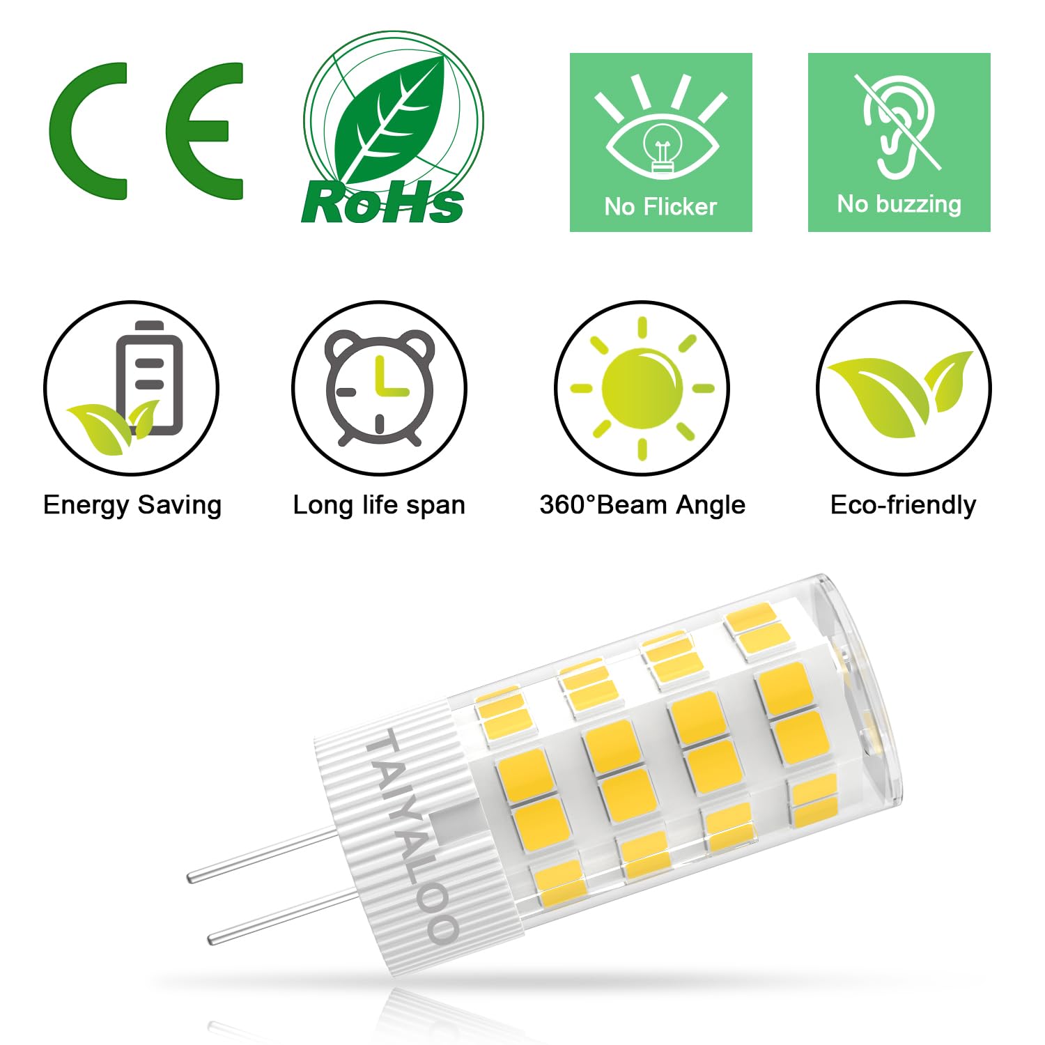 TAIYALOO G4 LED Bulb 5W Natural White 4000K JC Type 12V AC/DC 6 Pack for Outdoor Lighting