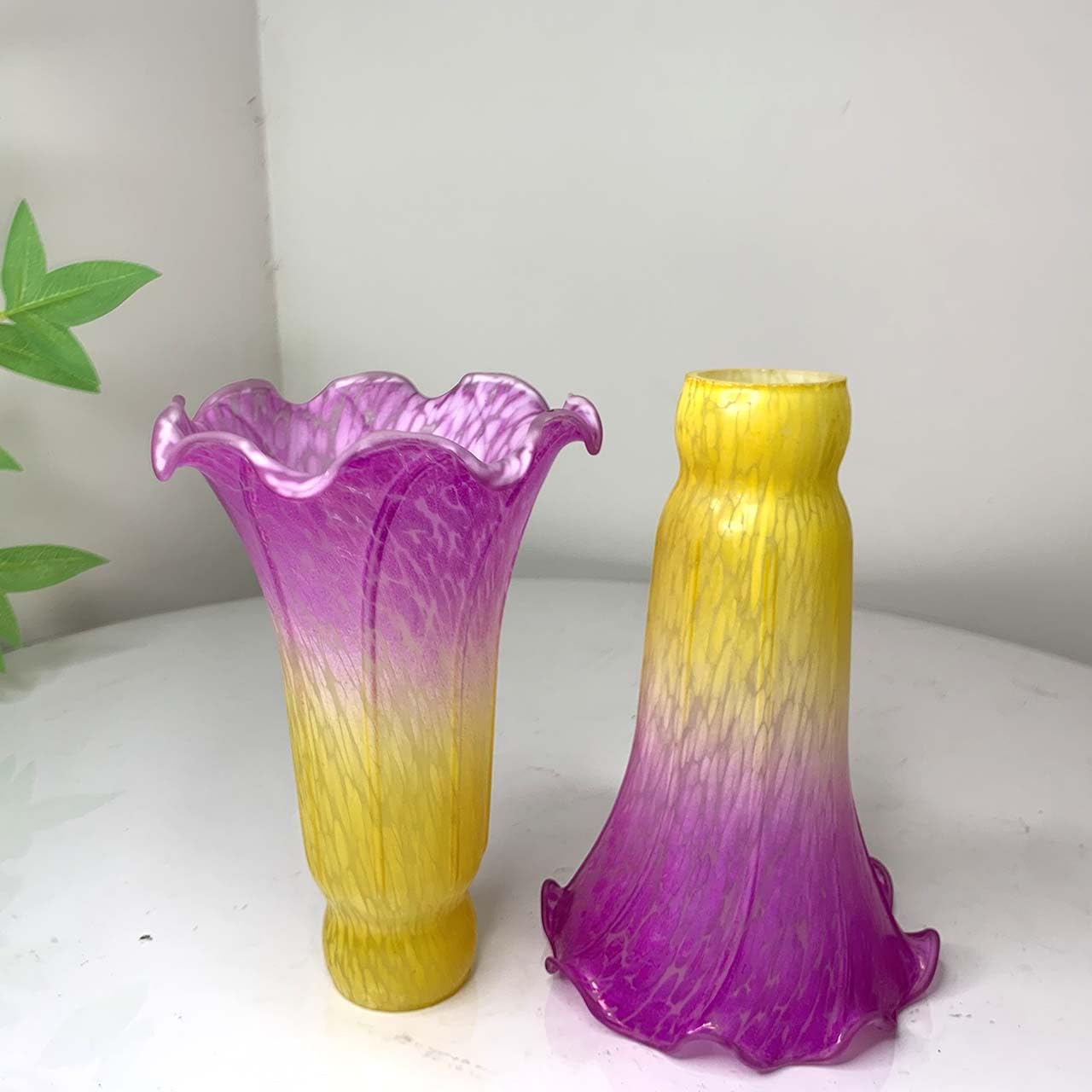 Bieye Ls13 Lily Flower Blown Glass Lampshade (Yellow Purple, Opening I.D. 1.26'' X O.D. 1.5'')