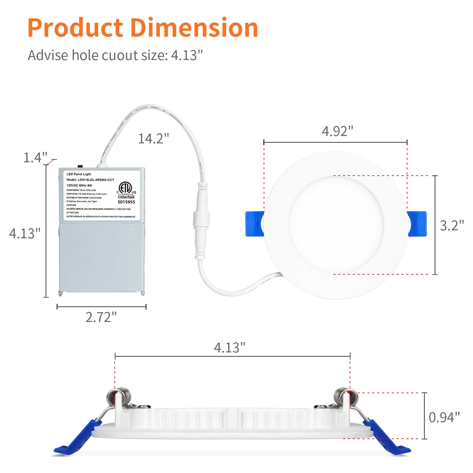 Meconard 6 Pack 4 Inch 5CCT LED Recessed Lighting with Night Light, 2700K/3000K/3500K/4000K/5000K Selectable Ultra-Thin LED Rece