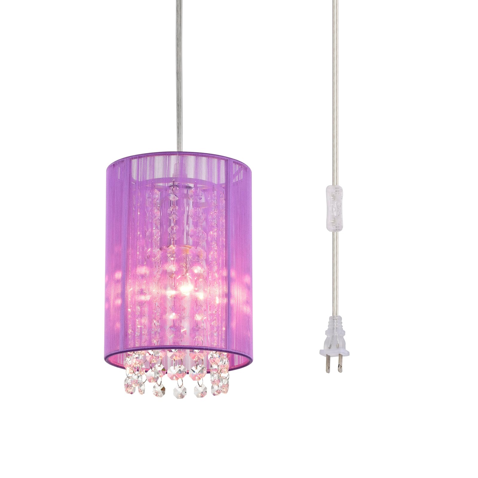 LaLuLa Purple Plug-in Hanging Lamp, Easy Install Crystal Pendant Light, 5.9in, Model 17168PU-P