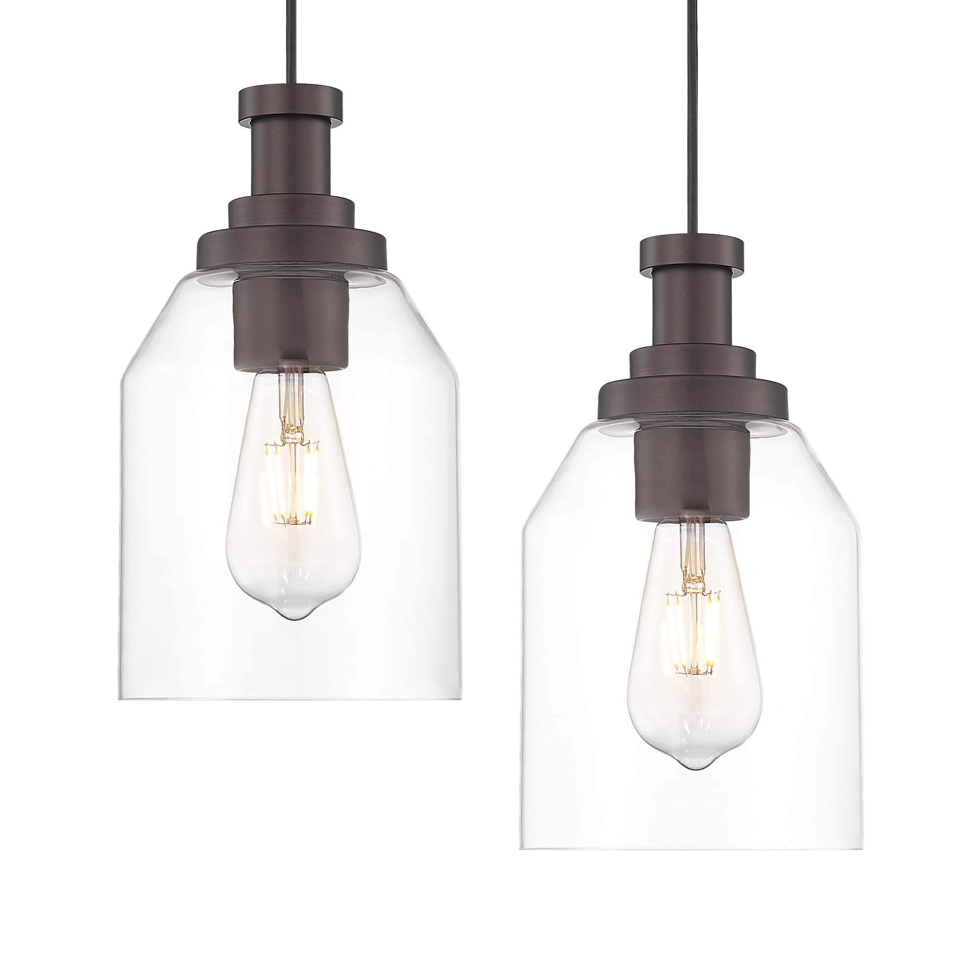 zeyu 2 Pack Farmhouse Hanging Pendant Lights Kitchen, Large Kitchen Pendant Lighting Over Island, Clear Glass Shade, Oil Rubbed 