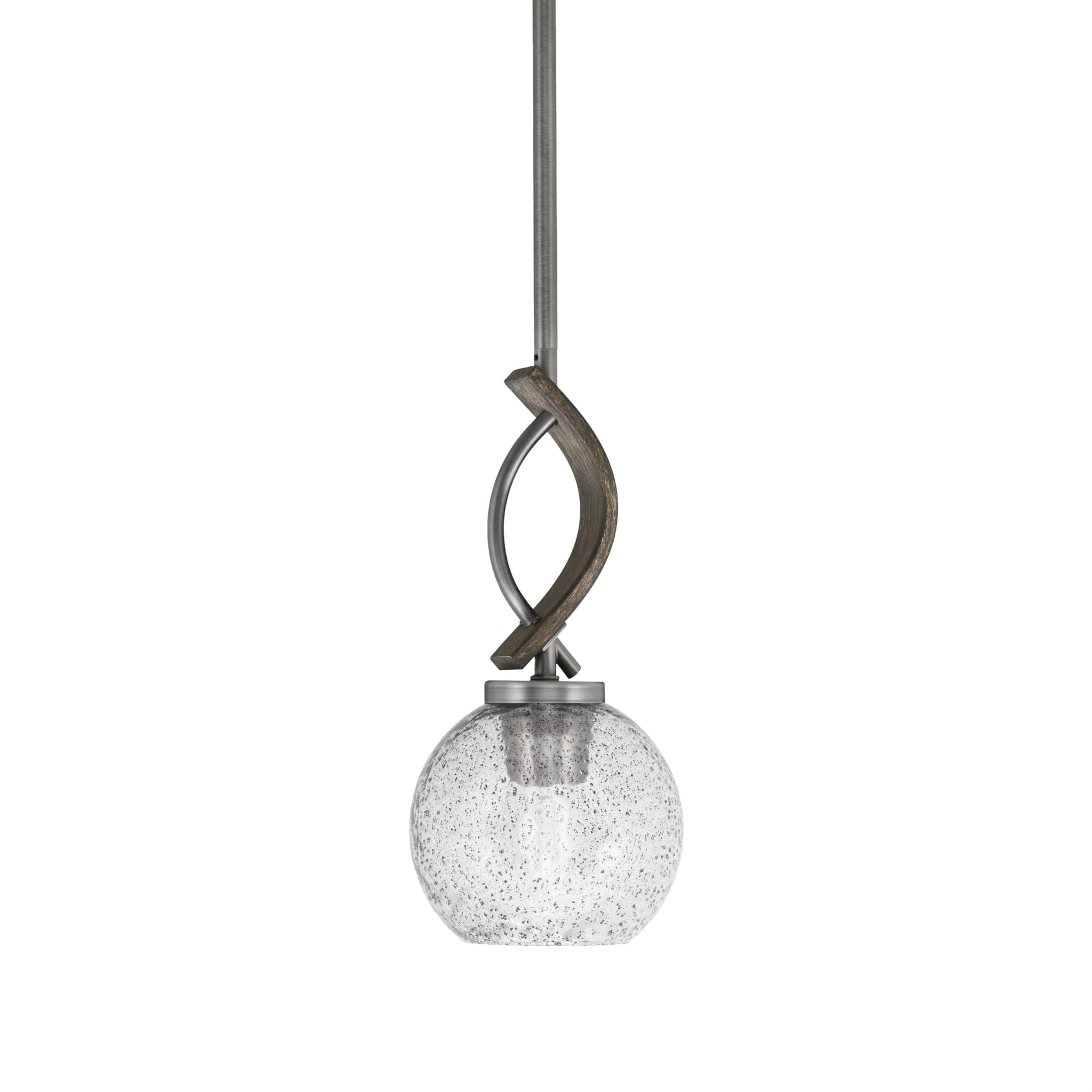 Toltec Lighting Monterey Mini Pendant - Graphite & Distressed Wood-Look Metal, 5.75in Smoke Bubble Glass