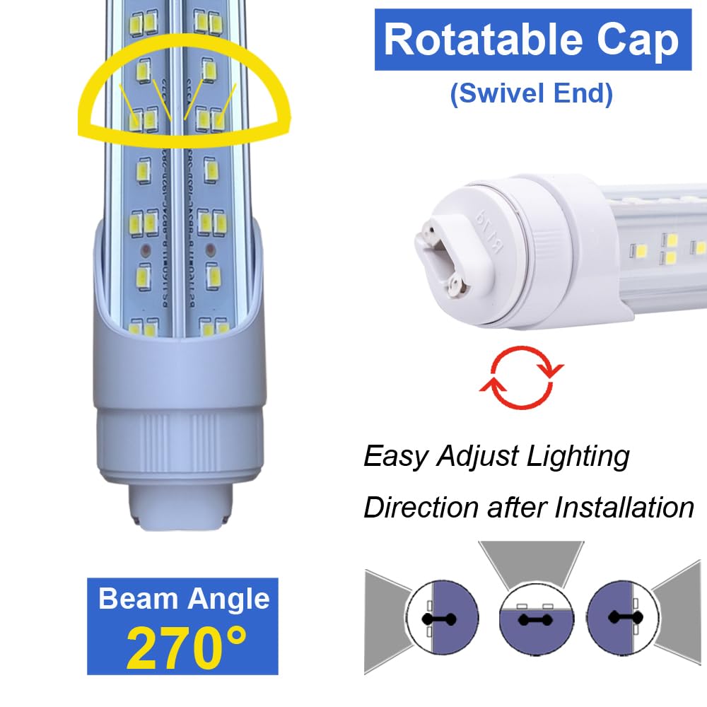 CAIKAG 8Ft LED Ballast Bypass Bulbs, 144W T8 R17D Tube, 18000LM Cold White, Silver, 12Pack