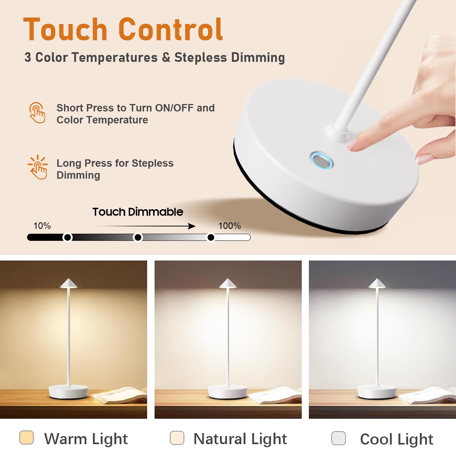 Tpczqj Set Of 2 Rechargeable Cordless Table Lamp,6000Mah Led Battery Operated Desk Lamp Touch 3 Color Dimming Portable Outdoor W