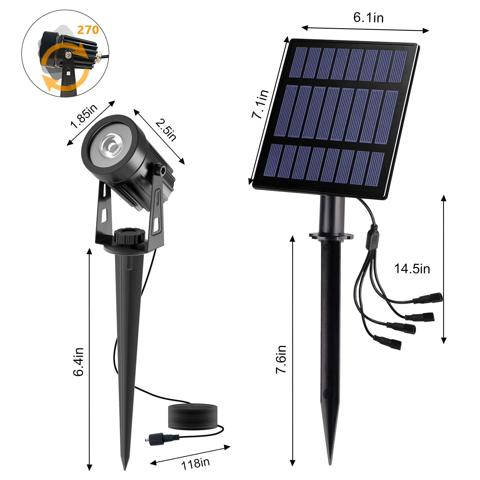T-Sun Solar Spotlights, 4-In-1 Solar Landscape Spot Lights Outdoor Waterproof Auto On/Off 5W Separate Solar Panel Led Lights, So
