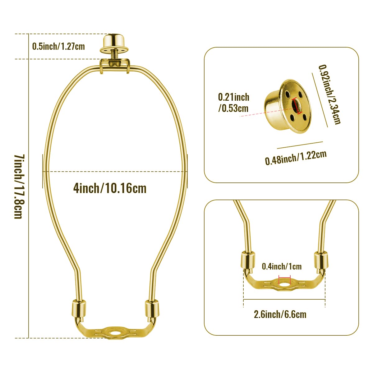 yuntop 7 Inch Lamp Shade Harp Holders, Heavy Duty Metal Bracket, Polished Brass, Model 301843, Detachable for Floor/Table Lamps