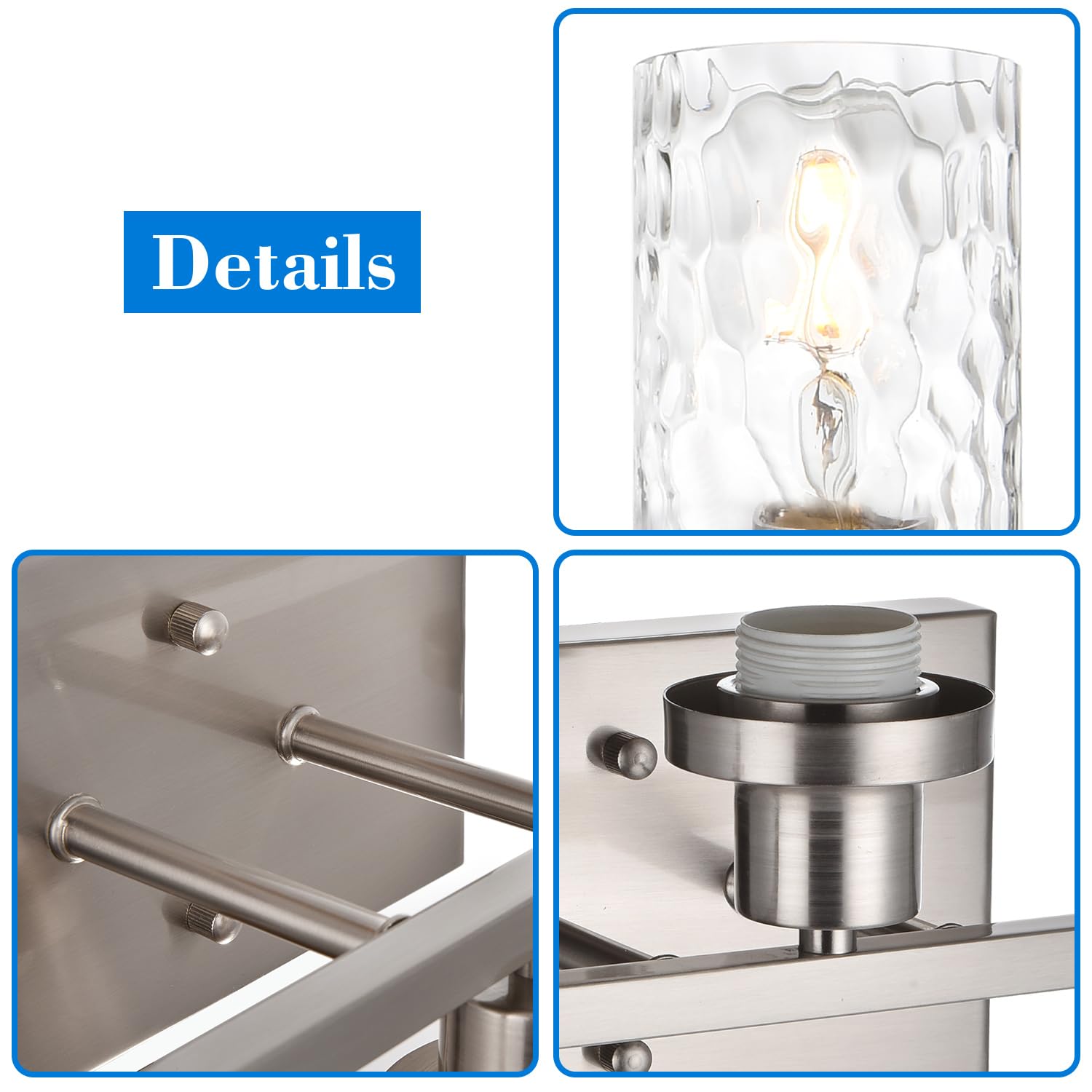 MELUCEE 3-Light Bathroom Vanity Lights Brushed Nickel Metal Industrial Fixture Model 450A-3W-SN
