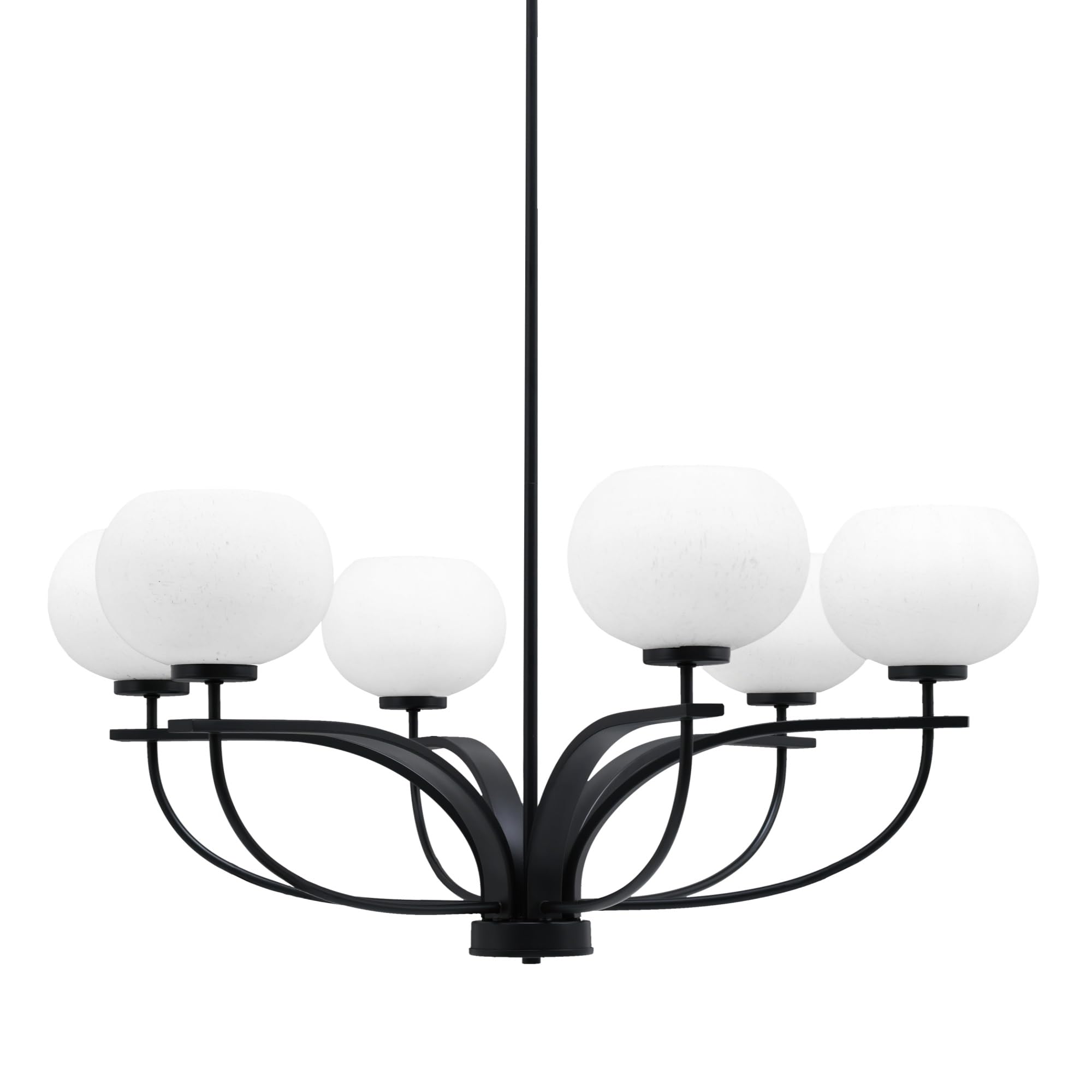 Toltec Lighting Cavella 6 Light Chandelier Shown In Matte Black Finish With 7" White Muslin Glass