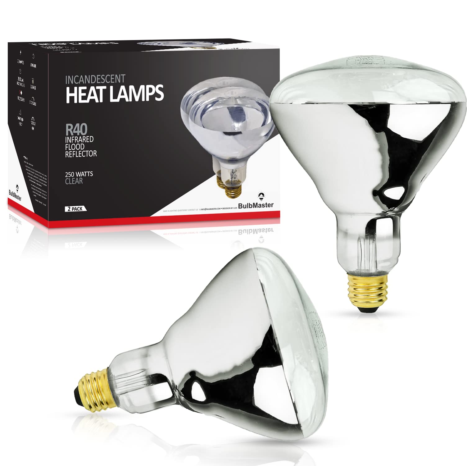 BULBMASTER R40 Heat Bulbs 250 Watts Infrared Clear Incandescent 2 Pack E26 Base