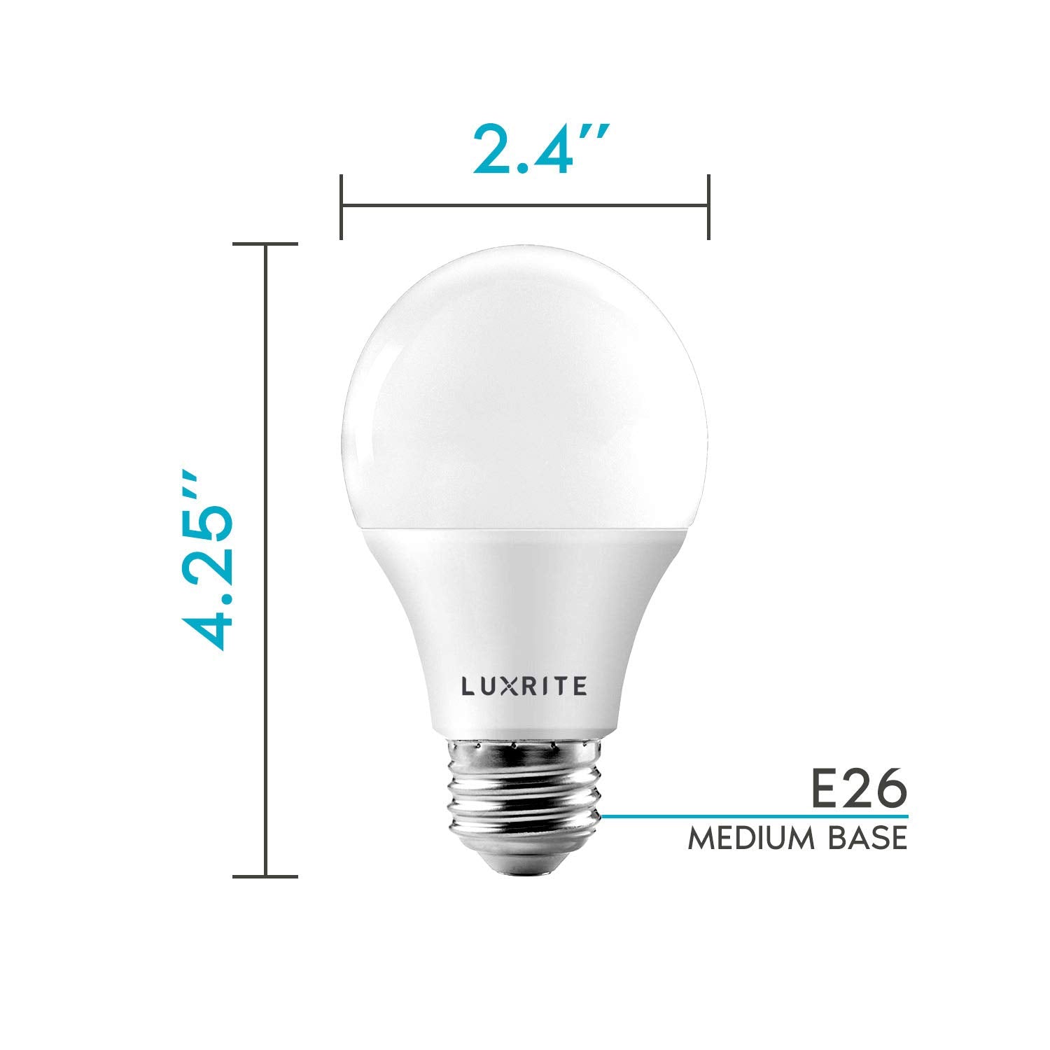 LUXRITE A19 LED Light Bulb 60W Equivalent 4000K Cool White Dimmable 9W E26 Base Energy Star 4 Pack