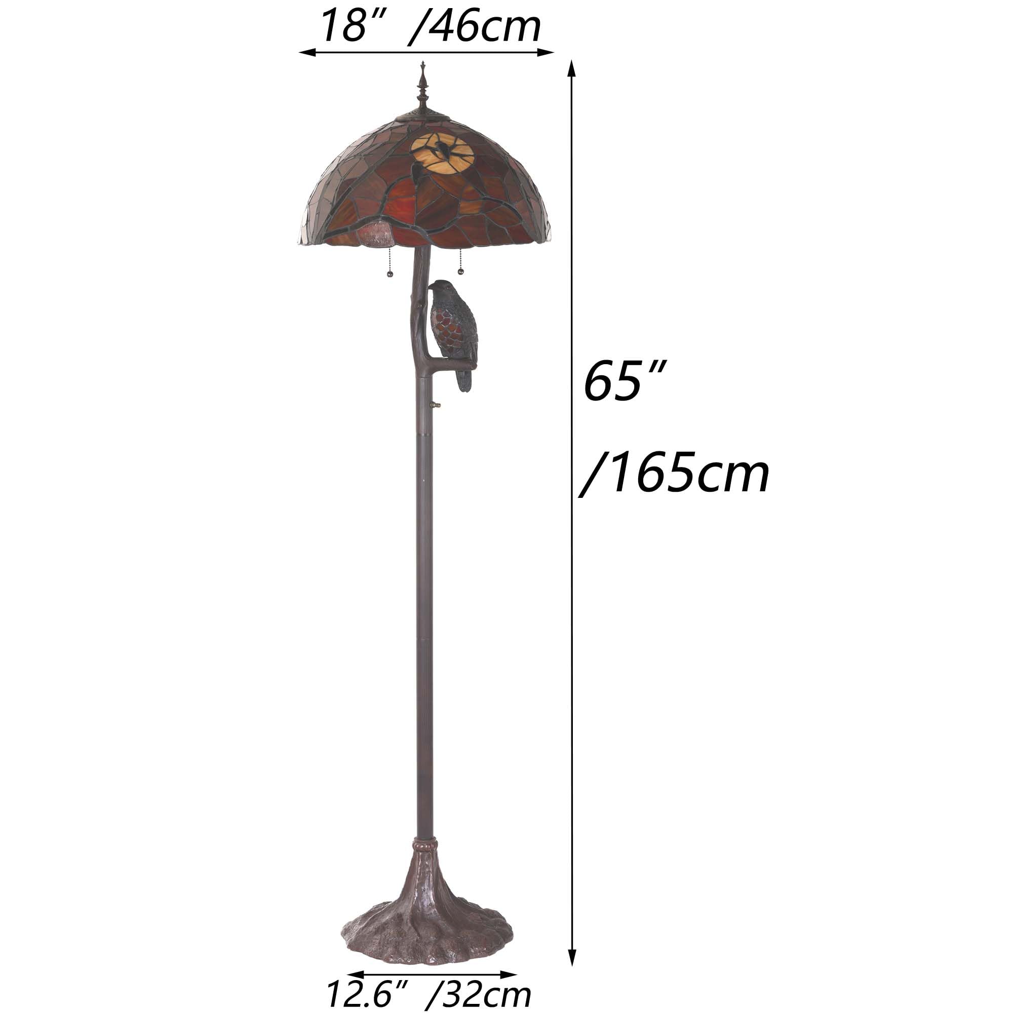Bieye Tiffany Style Stained Glass Floor Lamp - Ravens On Tree Branch, 65 Tall, Black Red, Model Owlfloor, Double Lit Night Light