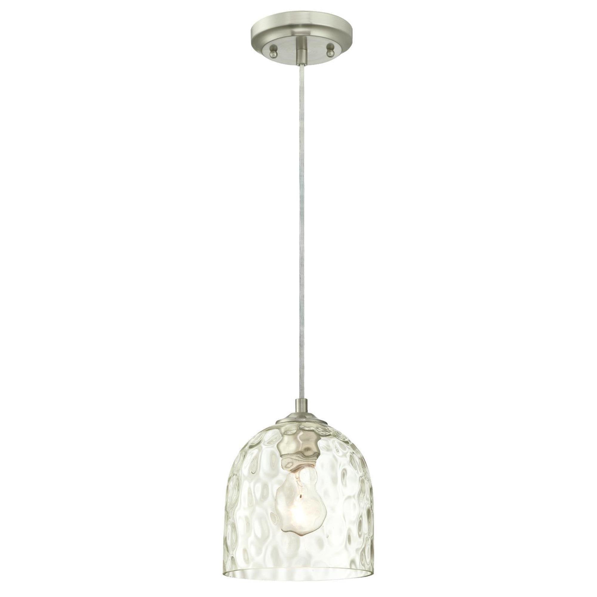 Westinghouse One-Light Indoor Mini Pendant, Brushed Nickel Finish, Clear Hammered Glass, Model 6328800