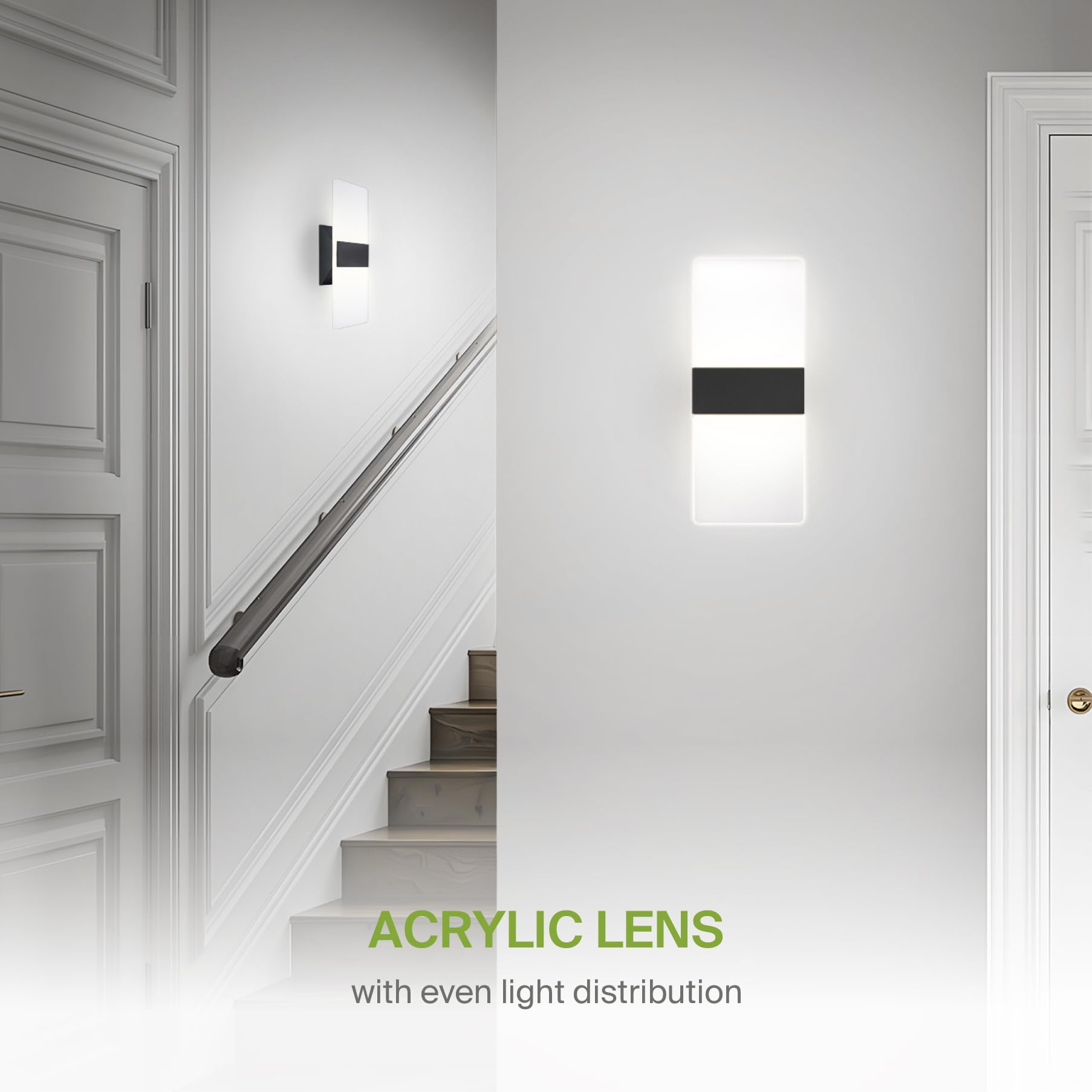 ASD 12 Inch LED Wall Sconce - Adjustable Dimmable Light Fixture, Acrylic Glass, Matte Black, Model A-LWS12-12D12ACBK