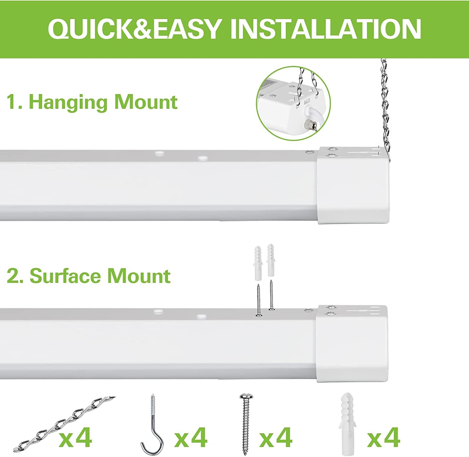 Hykolity 4FT LED Shop Light, 120W, 13000lm, 5000K, Linkable, White, Model HBSP-ZC120W, 4 Pack