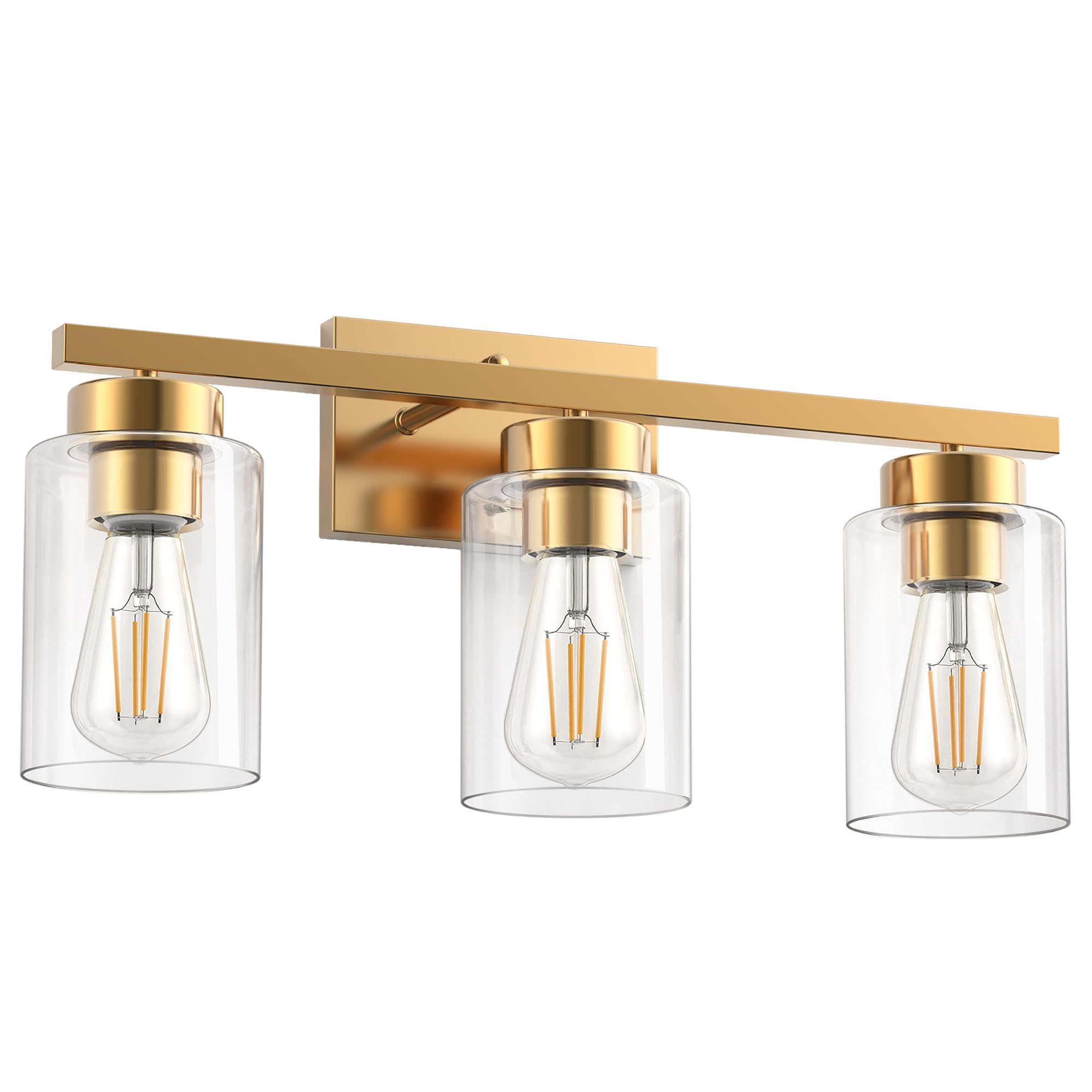 Partphoner 3-Light Bathroom Light Fixtures  Brushed Gold Vanity Light With Clear Glass Shade  Modern Wall Sconce For Mirror Bedroom Living Room Hallway Lighting