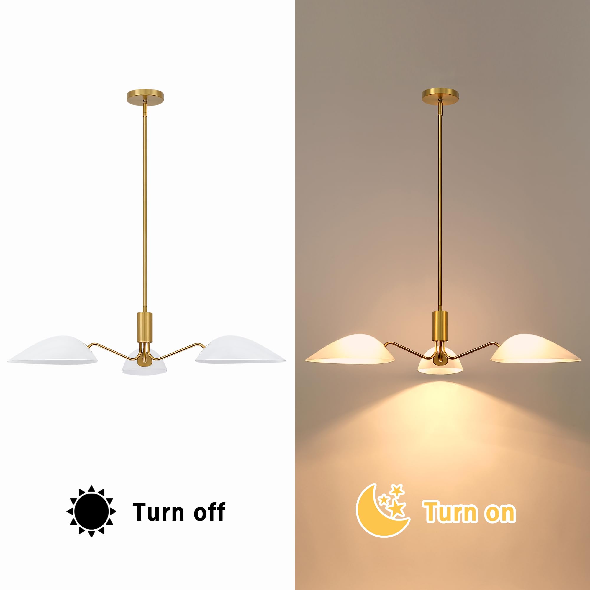 MEXO Sputnik Chandelier - Modern Gold Pendant Lighting Fixture with Glass Shade for Dining Room & Kitchen Island, Model 10019CH-GD
