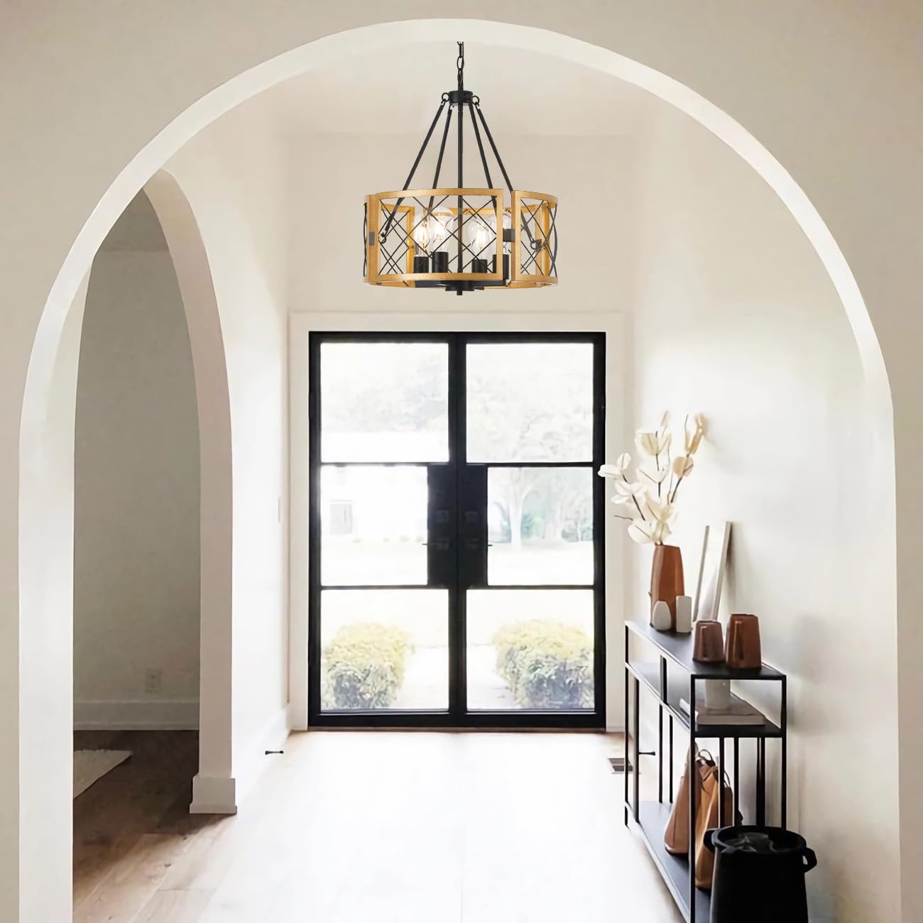SANTOSTOCK 4-Light Modern Farmhouse Chandelier, Black & Gold Metal Pendant Light for Dining Room, Kitchen Island, Entryway, Model SSP016BG4