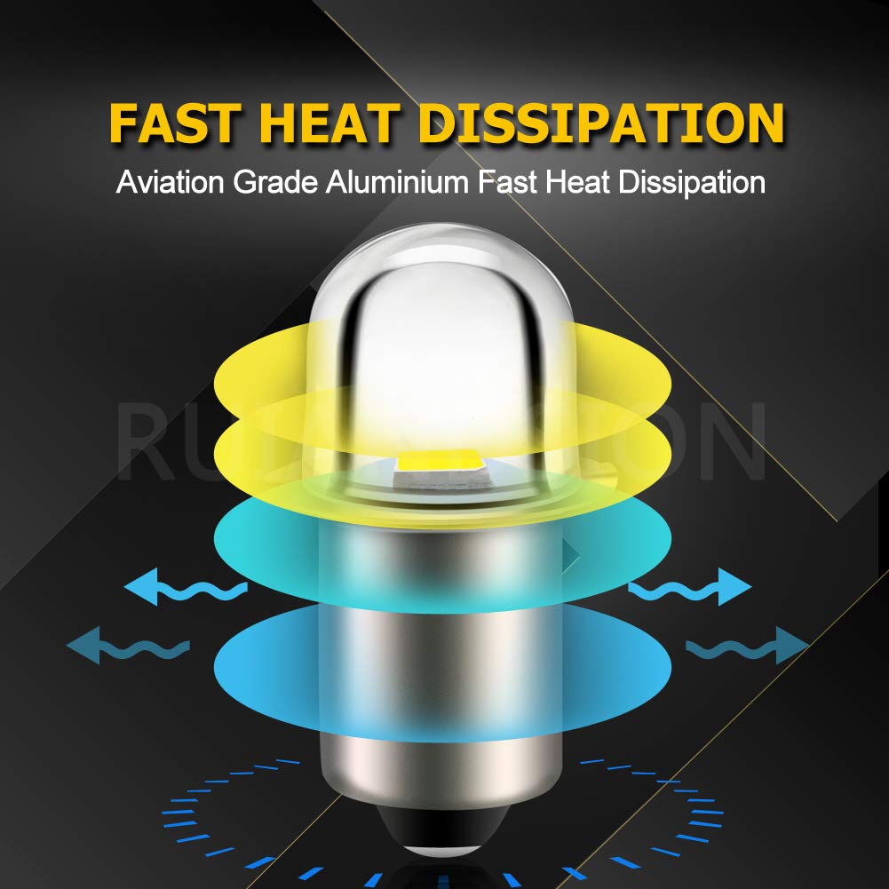 Ruiandsion 6V P13.5S Led Flashlight Bulbs Replacement, White, Non-Polarity, Pack Of