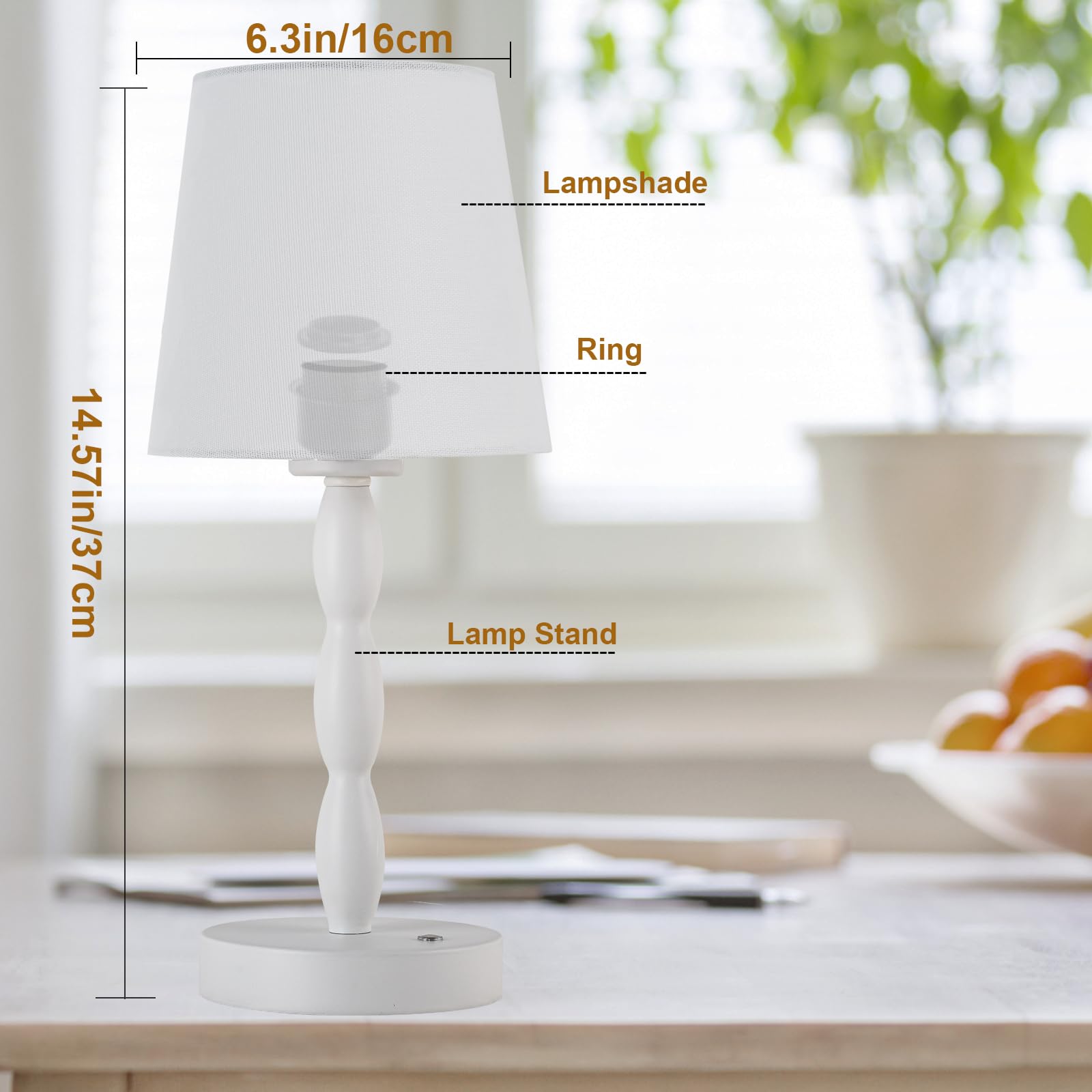 CASTLELIFE Portable Cordless Table Lamp, Rechargeable, 3-Level Brightness, Metal, White, Model CL8433-BS