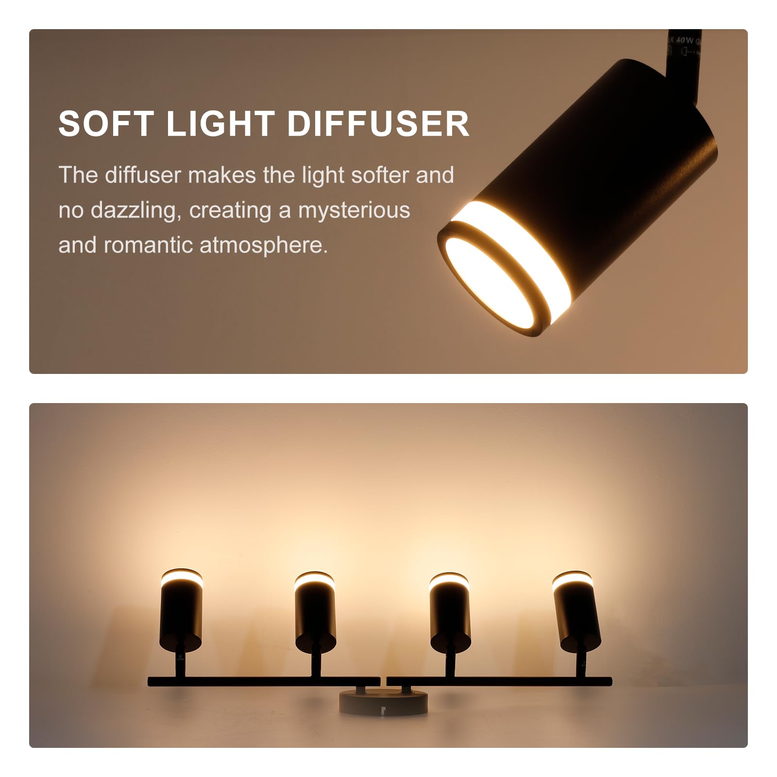 Ketom 4-Light Track Lighting Fixtures, GU10 Black LED Ceiling Spotlight, Modern Design for Kitchen, Bedroom, Living Room
