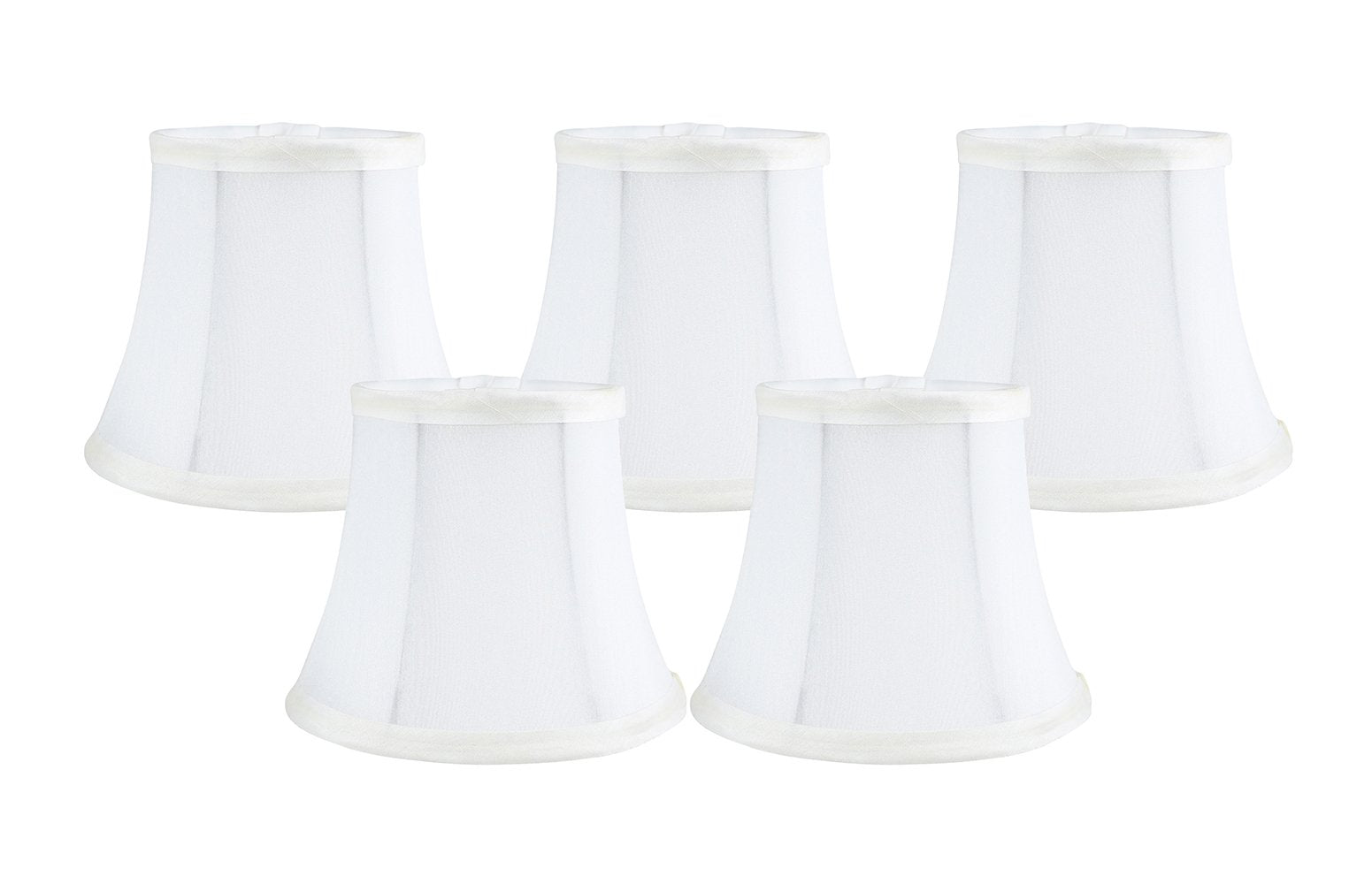 MERIVILLE Faux Silk Chandelier Lamp Shades Set of 5, Softback Bell Shape, Clip-On Fitter, Off White, 4in x 6in x 5in