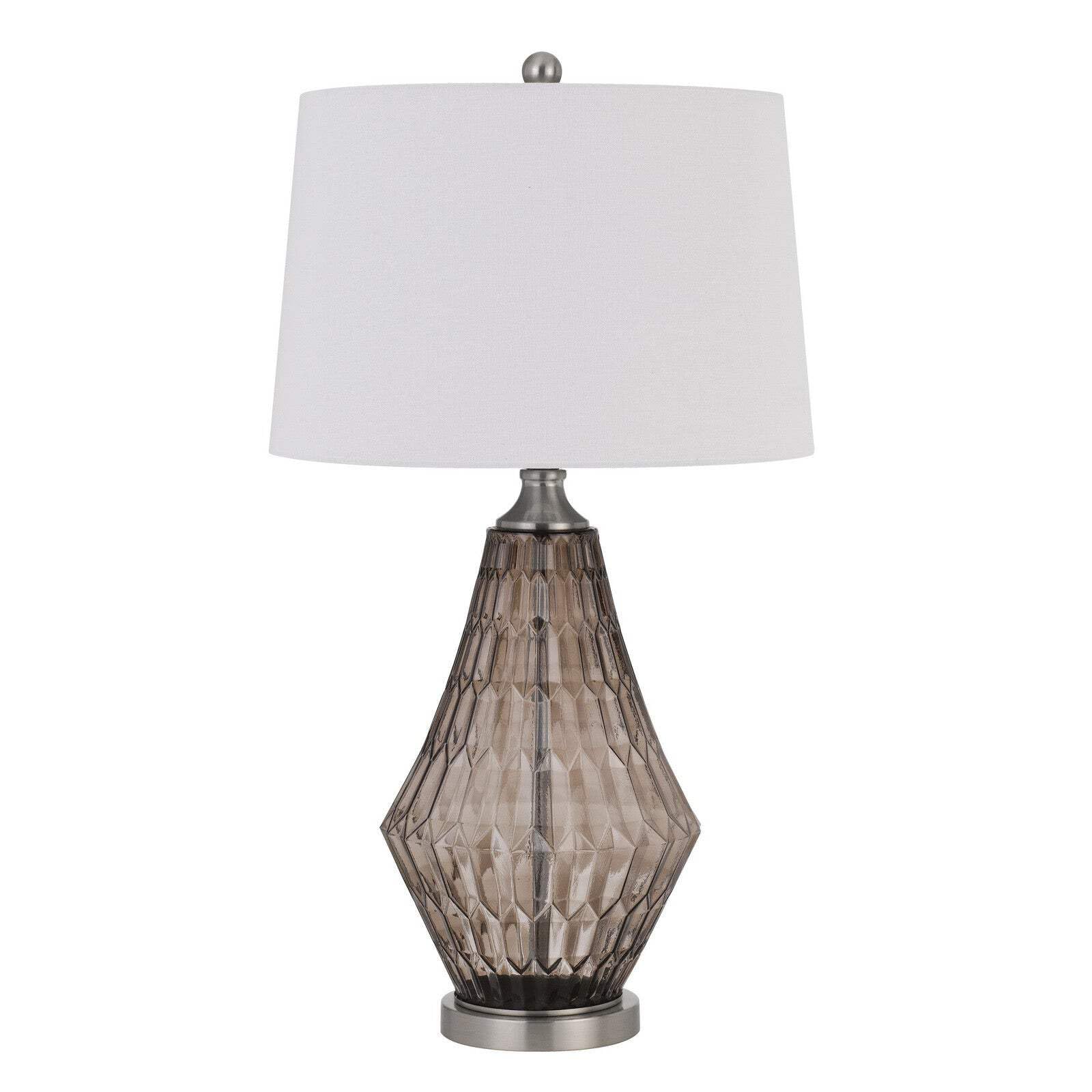 HomeRoots 31 in. Grey Metal Table Lamp, Off White Empire Shade, Model 524705