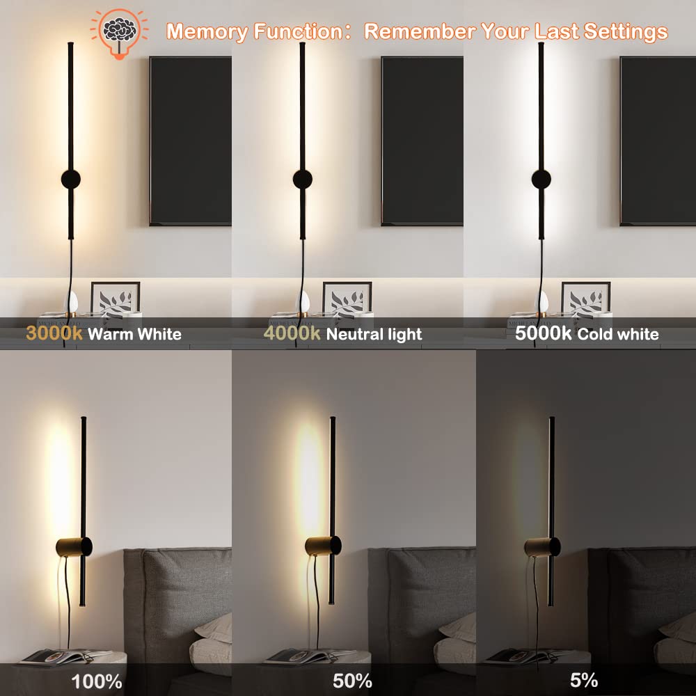 Ditoon RC Dimmable Wall Sconce Set of Two, 23.6in LED Black Lights, Aluminum, Model DI221129JA60/2d
