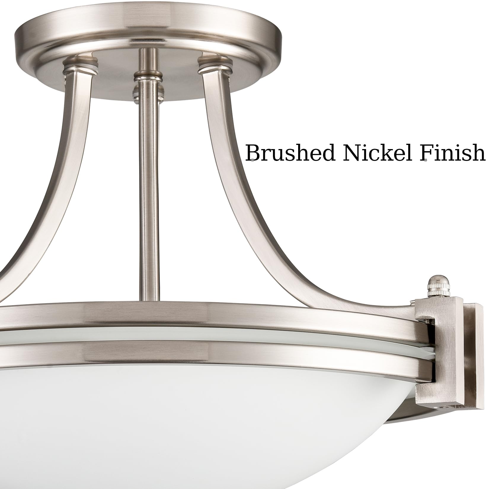 Teenyo Brushed Nickel Semi Flush Mount Ceiling Light 12-Inch 2-Light Modern Milk Glass Light Fixture Flush Mount For Bedroom Hal
