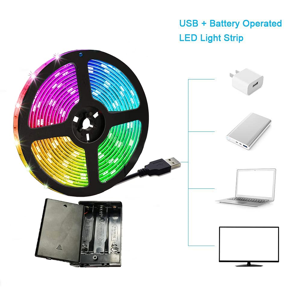 111111 Battery Powered Led Strip Lights,2 Pack 6.56Ft Strip Lights Battery Operated Led Strip Kit,24-Keys Remote Controlled,Diy