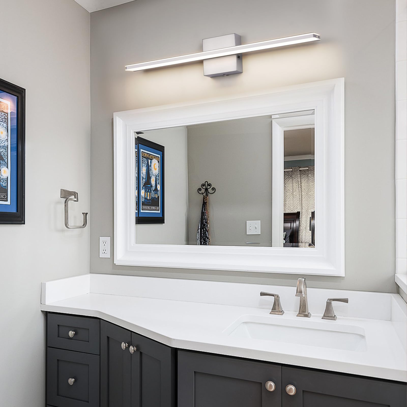 BRIVOLART LED Vanity Light Fixture 18W Dimmable 5CCT 23.6 Inch Brushed Nickel Model 6420 Acrylic Over Mirror Bathroom Lighting
