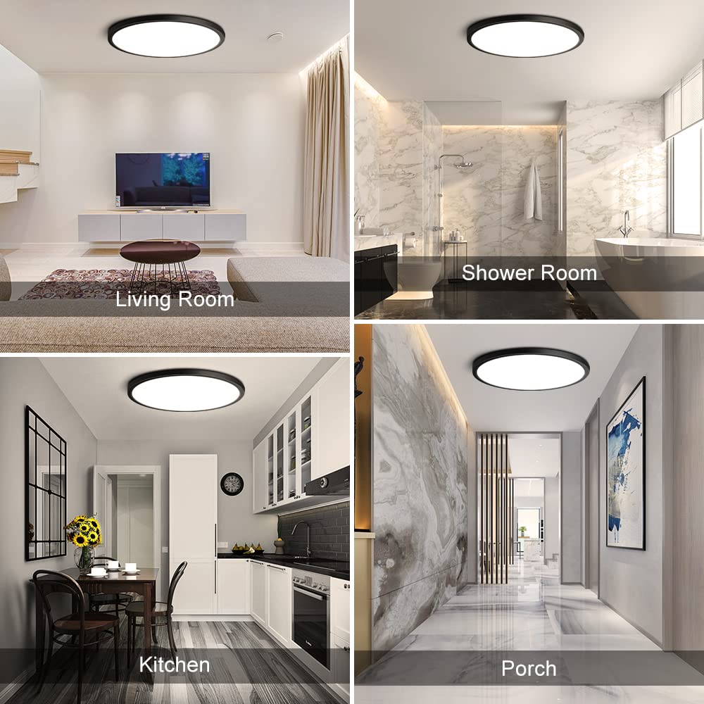 LEDLightsWorld 12 Inch LED Ceiling Light Flush Mount 4000K Neutral White 24W Black Low Profile Model LM-XDD-US-24W-NW-1P-B