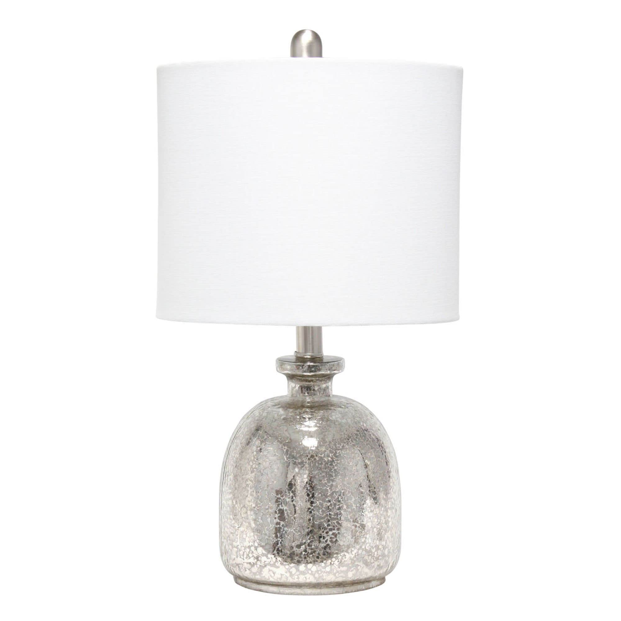 Lalia Home Contemporary Mercury Hammered Glass Jar Table Lamp With White Linen Shade