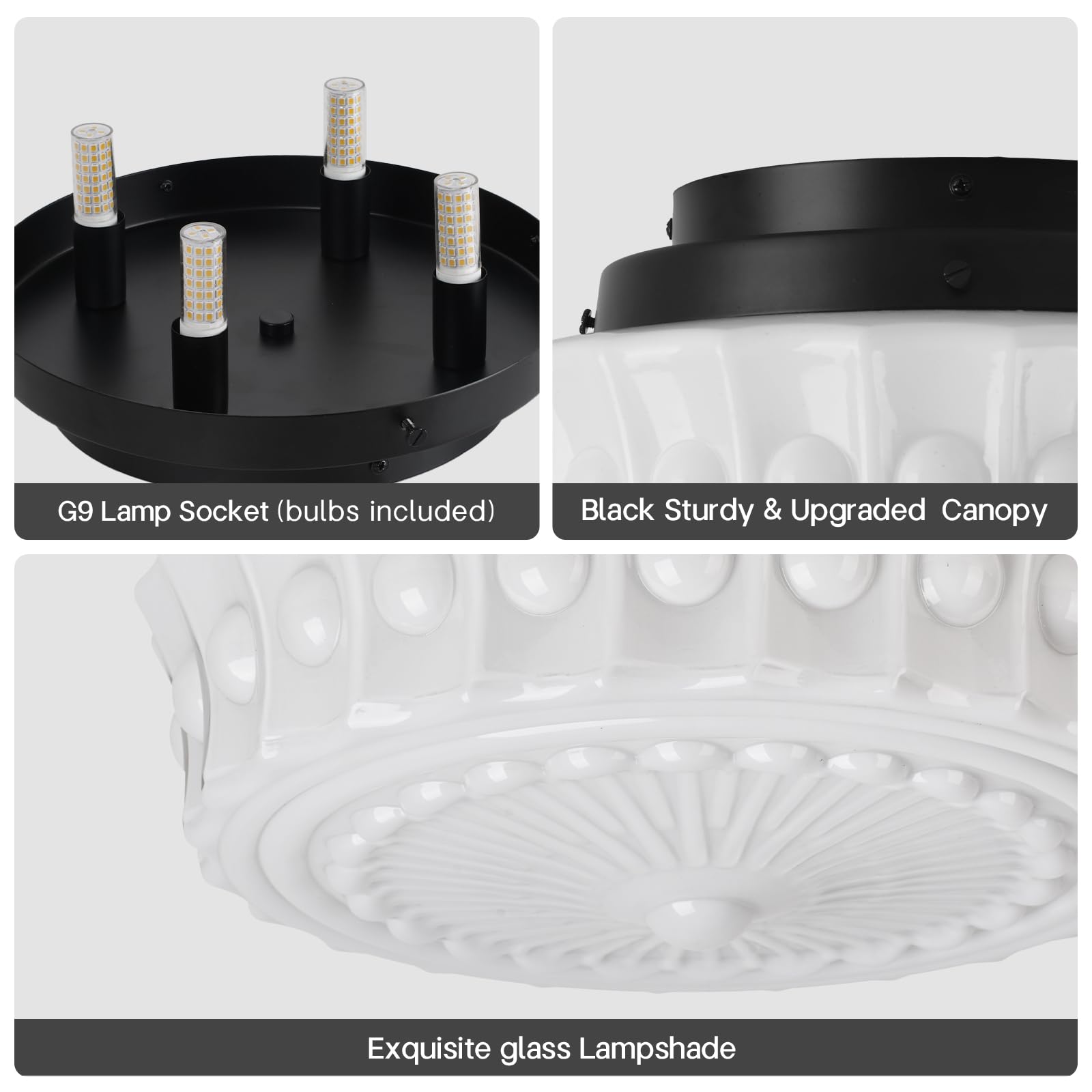 Clarsyne White Milk Glass Ceiling Light Fixture, 13.8'' Flush Mount Lighting For Bedroom, Hallway, Kitchen & Dining Room, Vintag