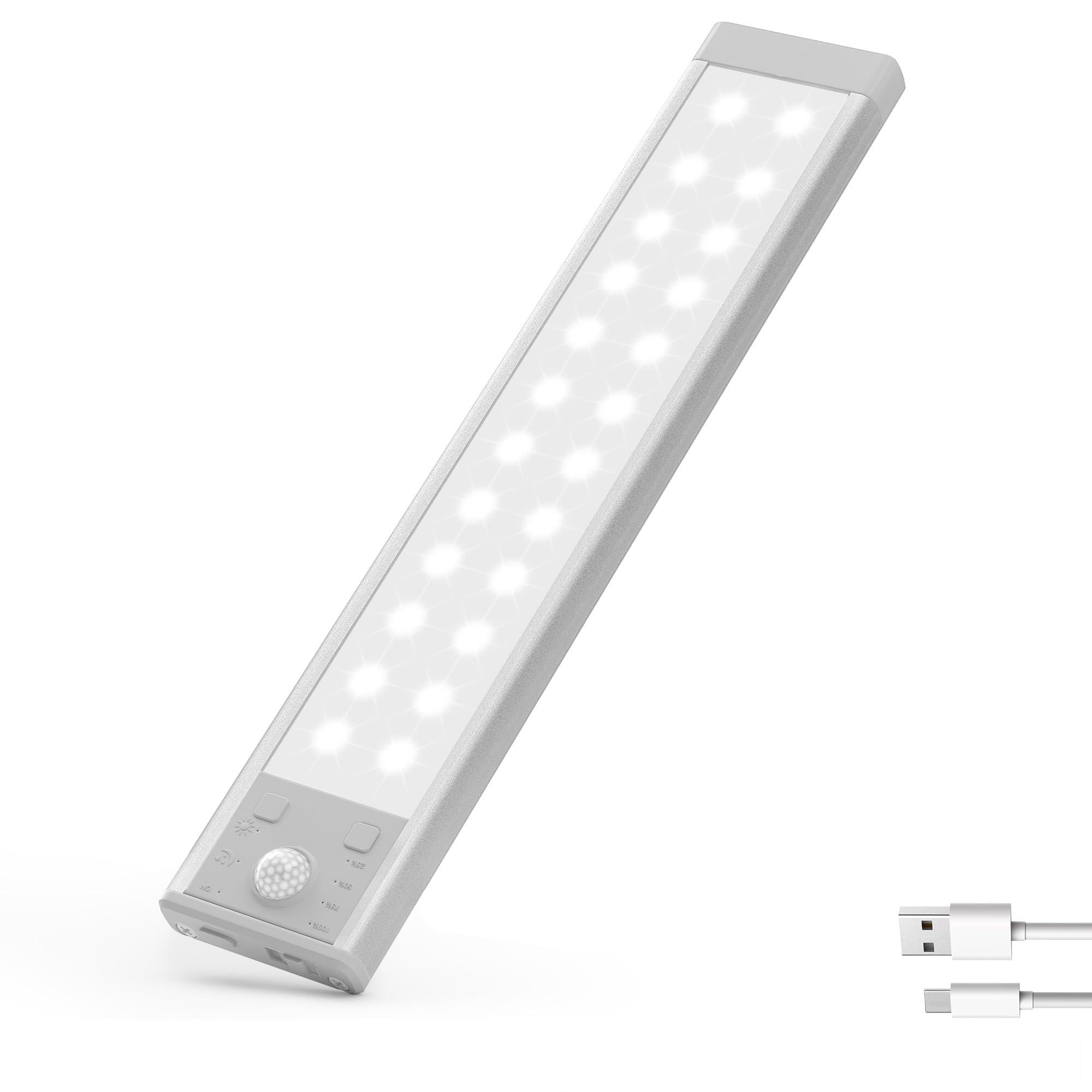 lexall Under Cabinet Light, 60LED Rechargeable Motion Sensor Light with Charging Station, Dimmable Closet RGB Bar, Magnetic Unde